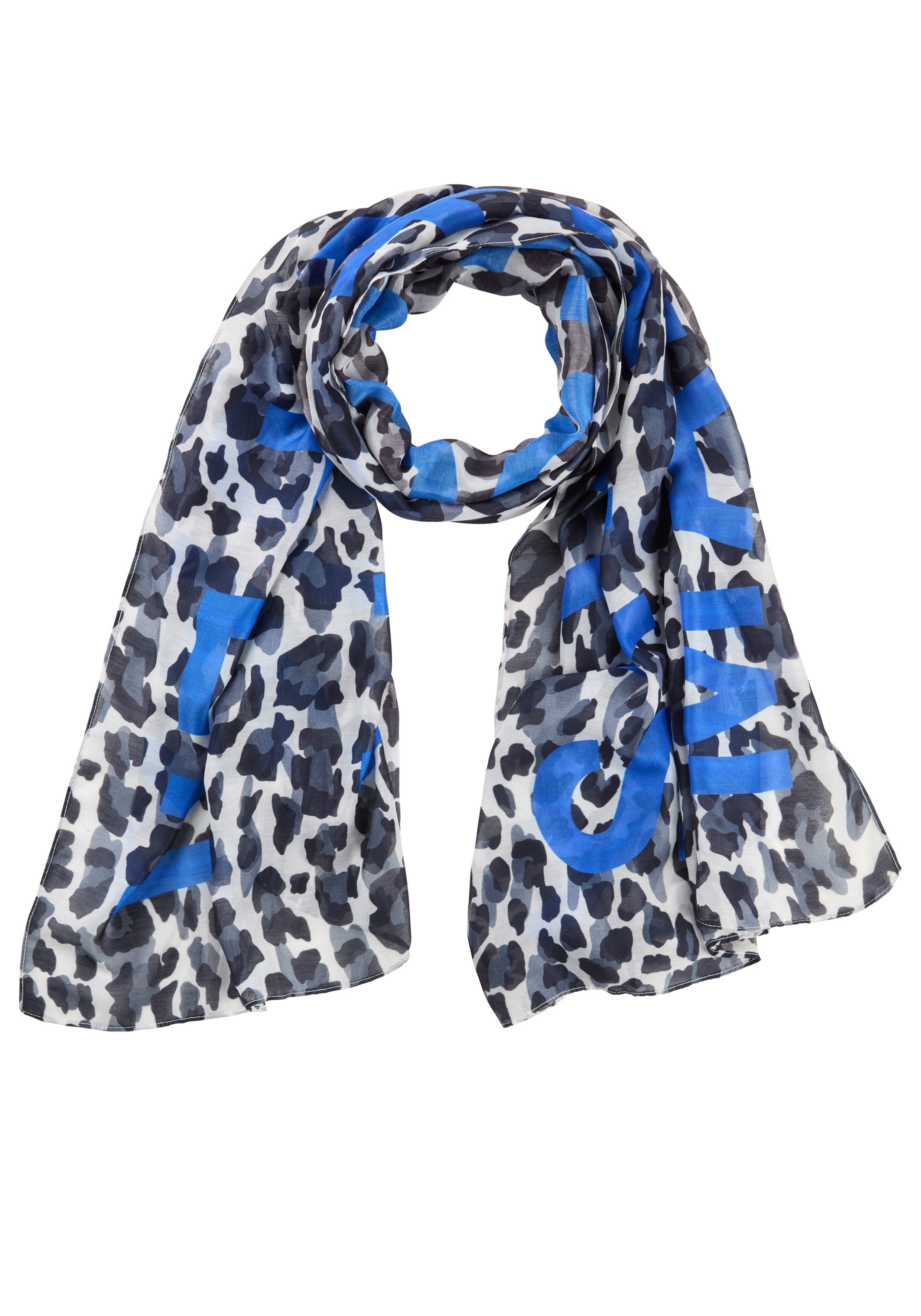 Laura Scott Modetuch, in Schalform mit trendigem Leo-Allover- & leuchtendem Schriftzug - NEW. Reduzierter Preis € 19,59. Unverbindliche Preisempfehlung € 27,99