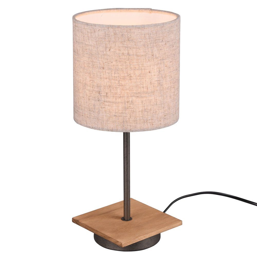 Lampe Wohn Holz Warmweiß, Stoff- LED Schreib etc-shop inklusive, Schlaf Tischleuchte, Zimmer Arbeits Leuchtmittel Ess Tisch