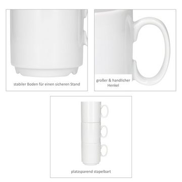 MamboCat Becher 6er Set Event Kaffeebecher 250ml weiß Porzellan-Tassen stapelbar, Porzellan