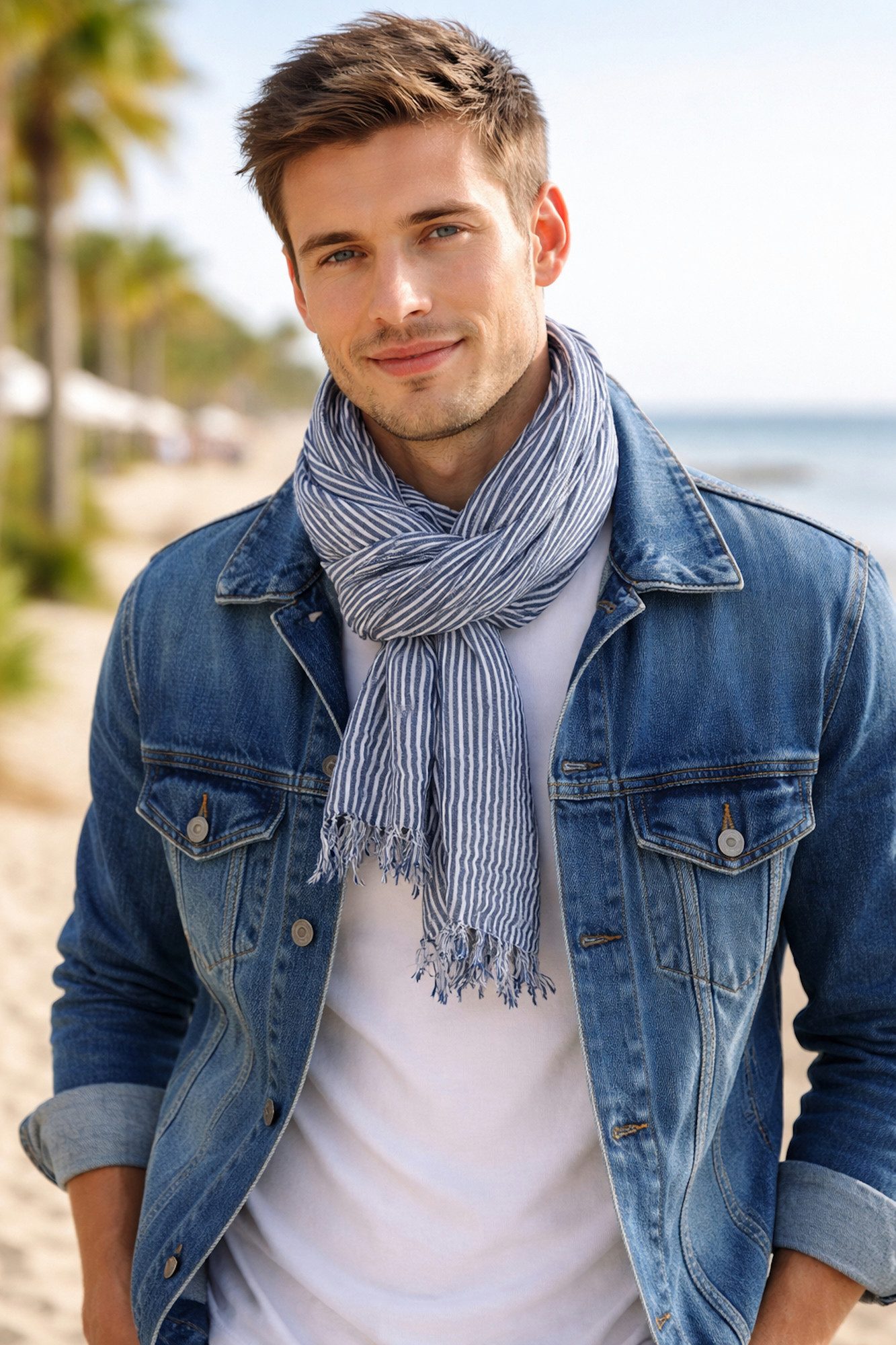 Ella Jonte Modeschal, 100% Baumwolle – Leichter Sommerschal mit maritimen Streifen