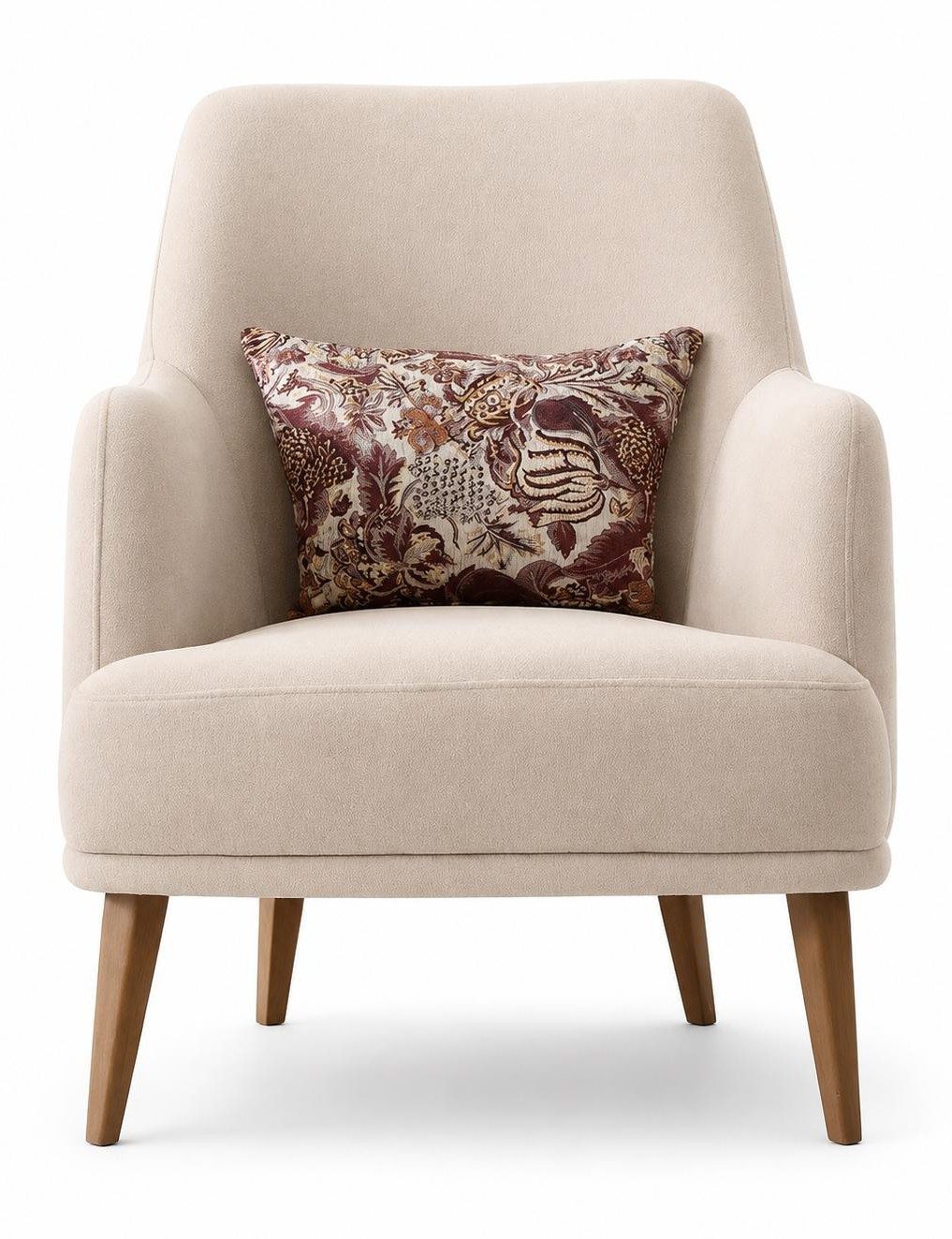 Xlmoebel Relaxsessel Sessel Beige Stoff Holzbeine Modern Polstersessel Wohnzimmer (1-St., 1-tlg), Mit Kissen