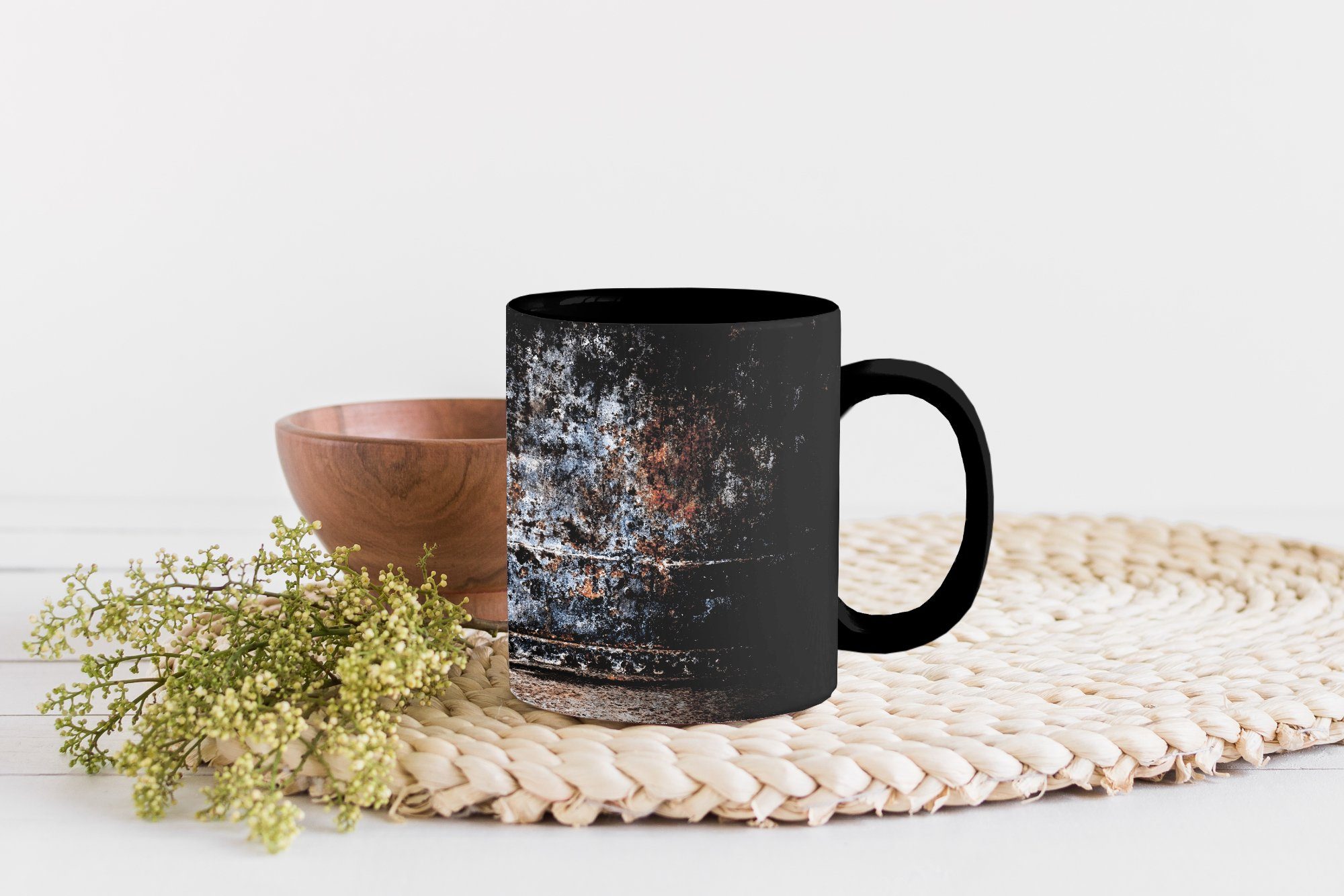 - - Rost Eisen - Kaffeetassen, Keramik, Farbwechsel, Vintage Teetasse, Grau Tasse - Abstrakt, Geschenk MuchoWow Braun - Zaubertasse,