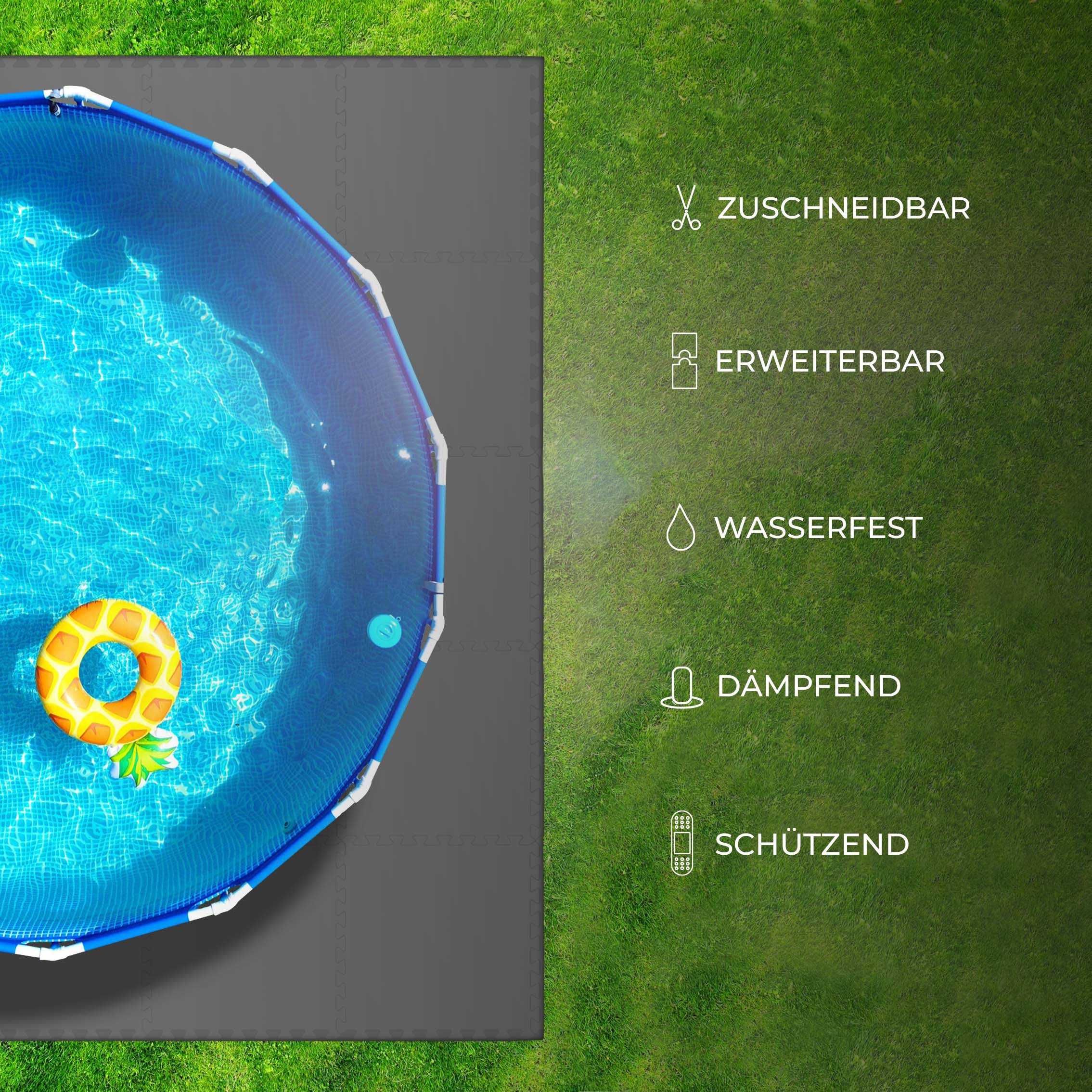 Bestlivings Pool-Bodenschutzfliese Unterlegmatte EXTRA DICK mit Rand, 4-St., 52cm x 52cm x 1,2cm (1,04m), Bodenschutzmatte für Pool und Planschbecken - mit Rand – Bild 4 von 5