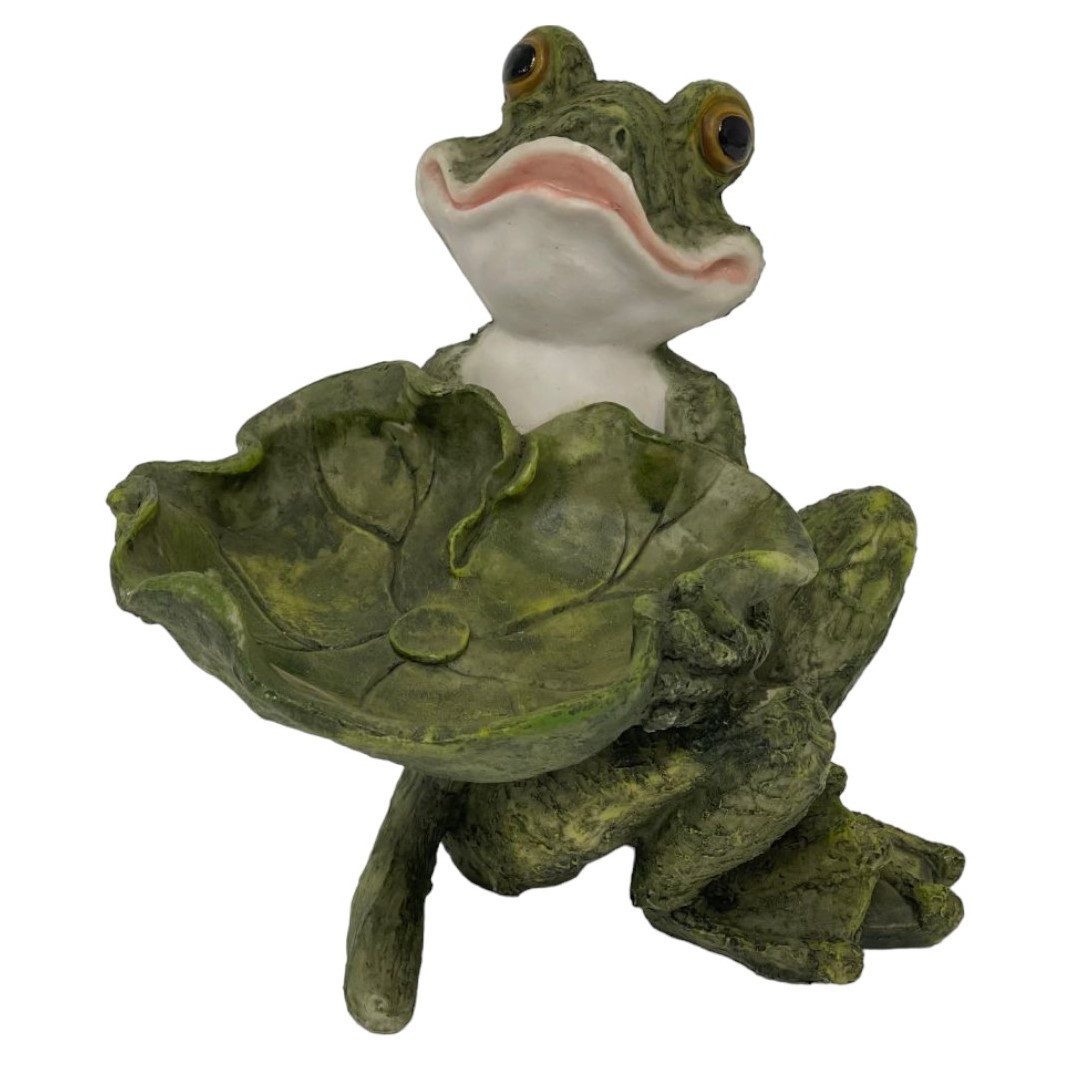 Figurendiscounter Vogeltränke Dekofigur Frosch Blatt Vogeltränke 22,5 x 19,5 x
