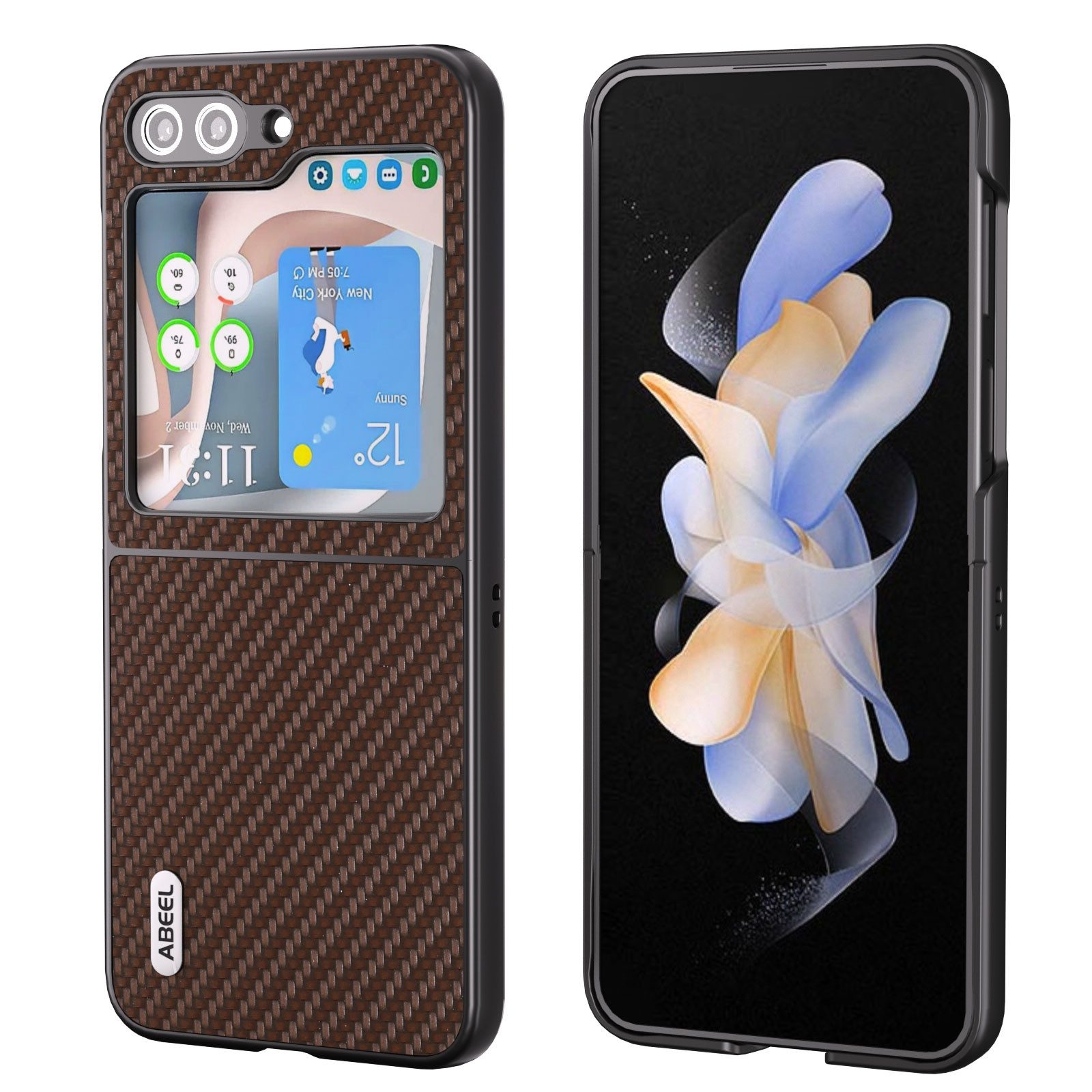 Wigento Handyhülle Für Samsung Galaxy Z Flip5 5G Carbon Textur Schutzhülle Dunkelbraun
