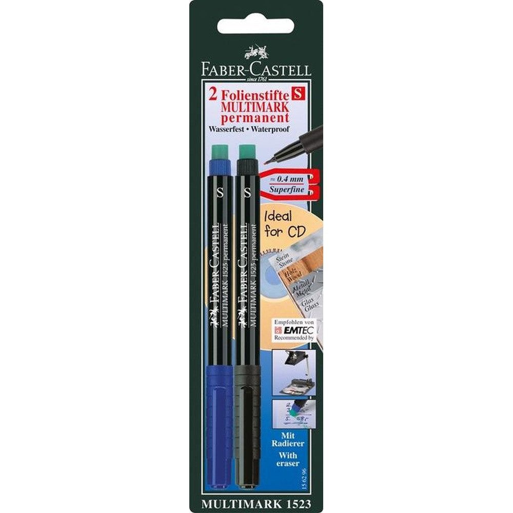 Faber-Castell Permanentmarker FABER-CASTELL Marker Multimark permanent S bl/sw 2x BK