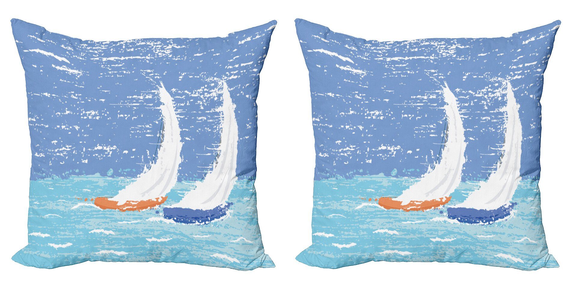 Segelboot-Ozean (2 Kissenbezüge Digitaldruck, Modern Accent Doppelseitiger Stück), Abakuhaus Grunge Nautisch