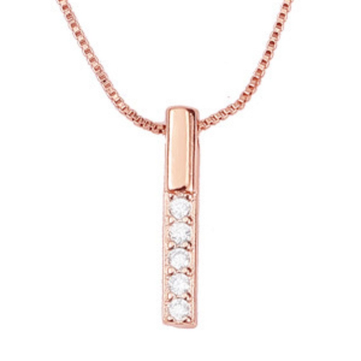ELLAWIL Silberkette Kette mit Stab Silberanhänger Stabkette Halskette Zirkonia roségold (GESCHENKIDEE, Kettenlänge 40 cm verlängerbar um 5 cm), inklusive Geschenkschachtel