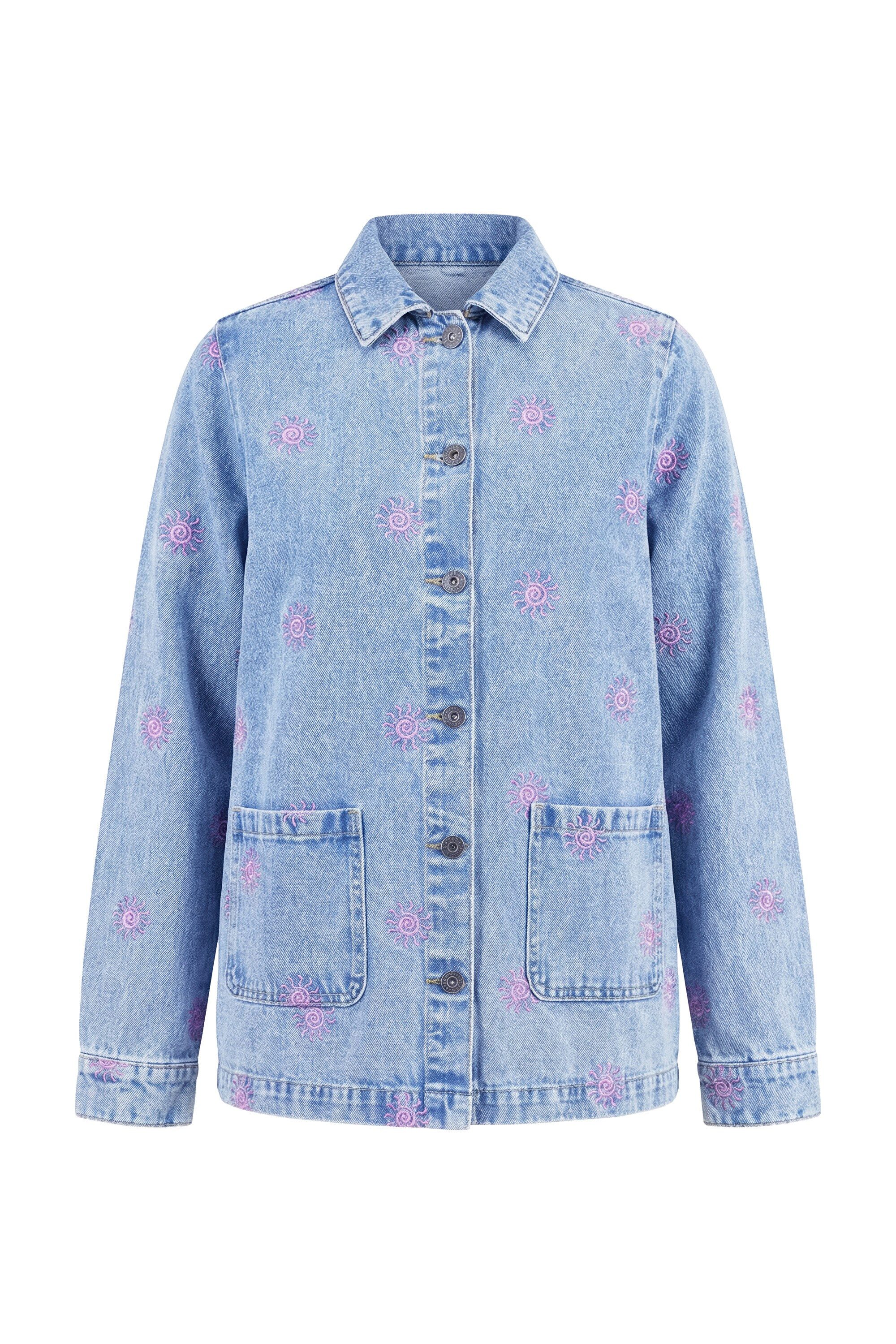Studio Untold Sommerjacke Jeansjacke Boxy Shape Sun-Stickerei Langarm günstig online kaufen