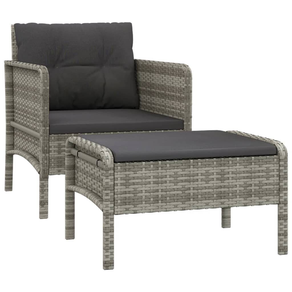 Poly mit (1-tlg) Garten-Lounge-Set Rattan, vidaXL 2-tlg. Gartenlounge-Set Kissen Grau