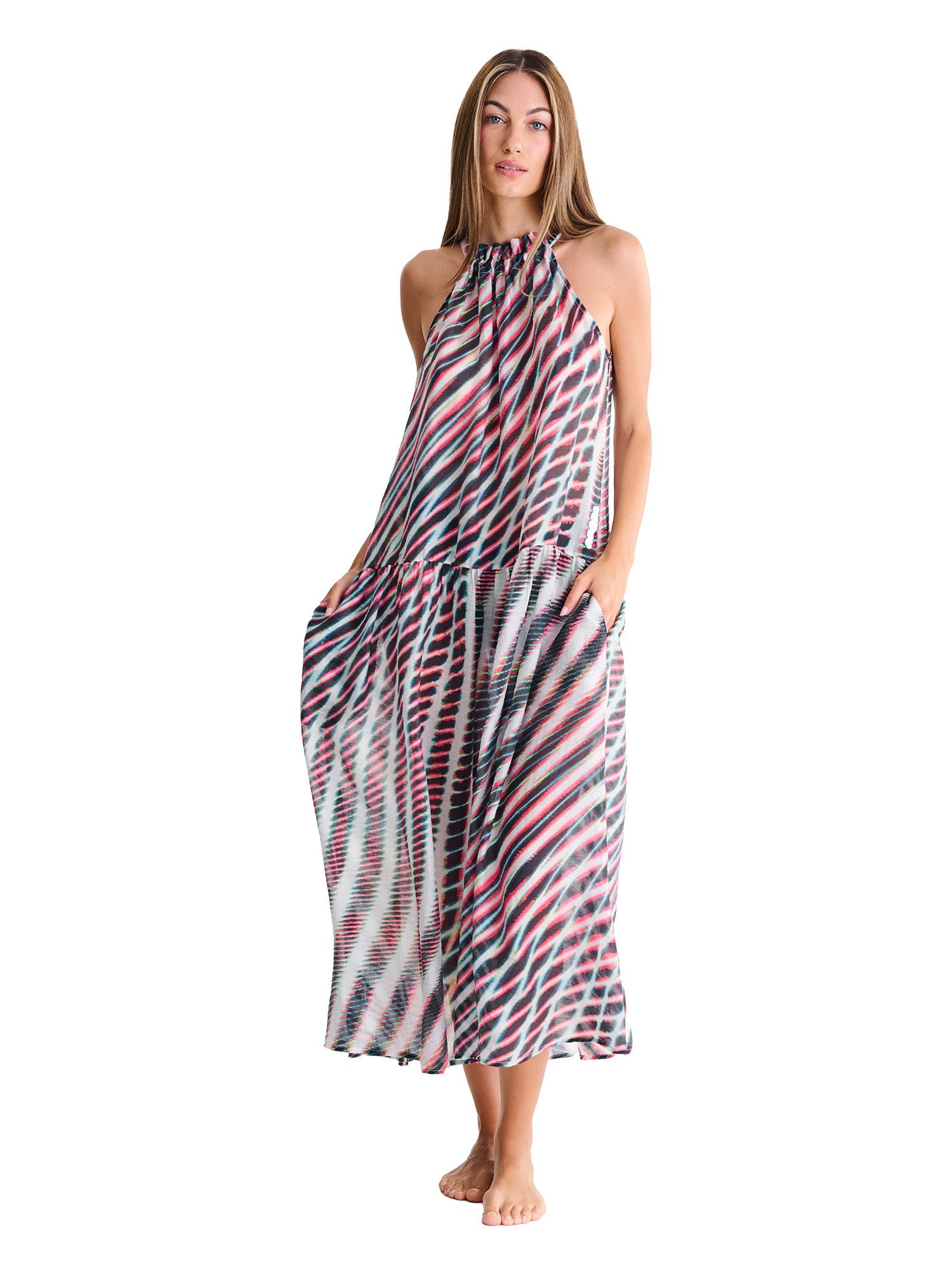 Lisca Strandkleid Kleid lang Atlantida (Stück, 1-tlg) geraffter Rundhalsausschnitt, grafischer Print