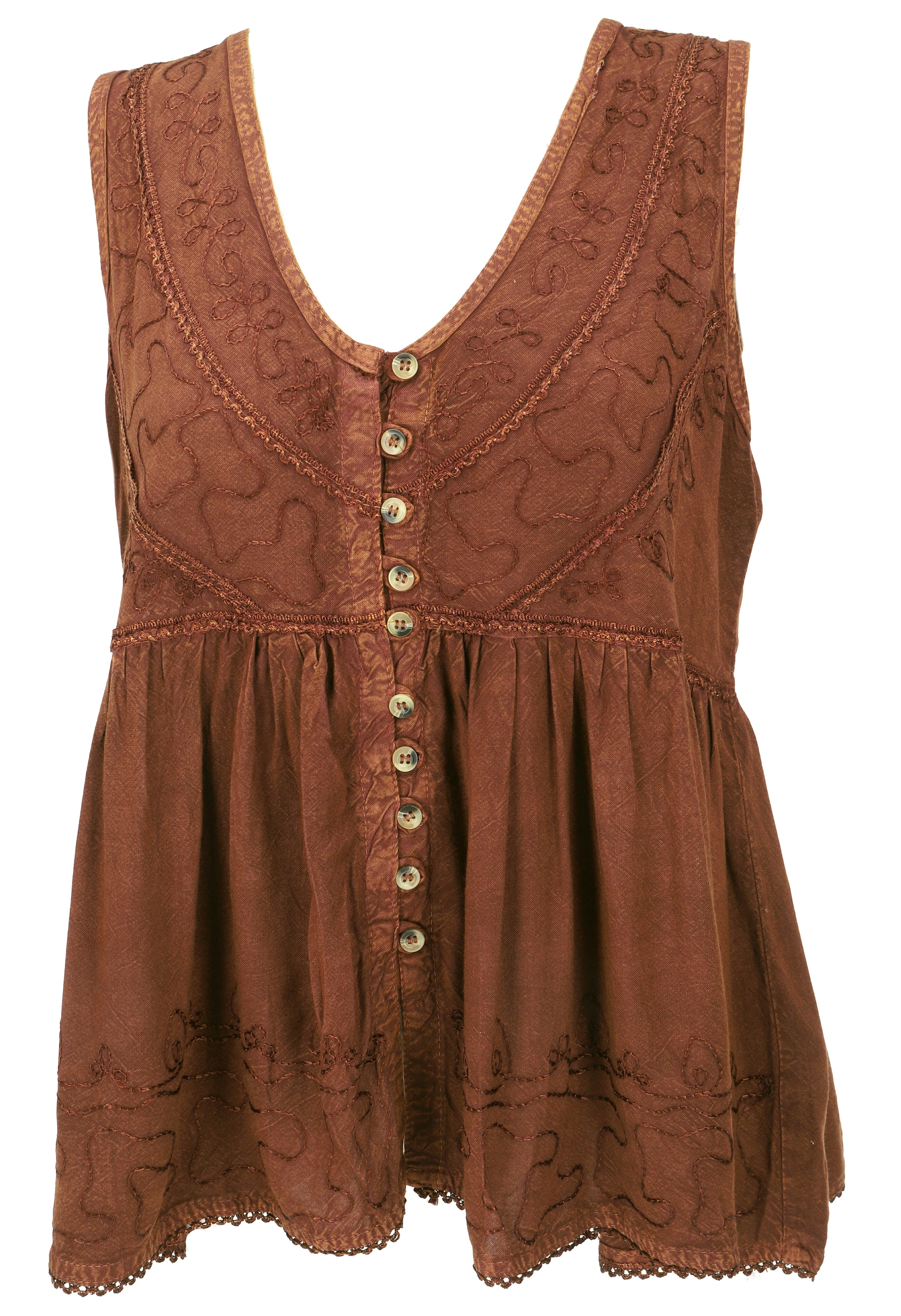 Guru-Shop T-Shirt Top Boho chic, besticktes Top - braun Festival, Ethno Style, alternative Bekleidung