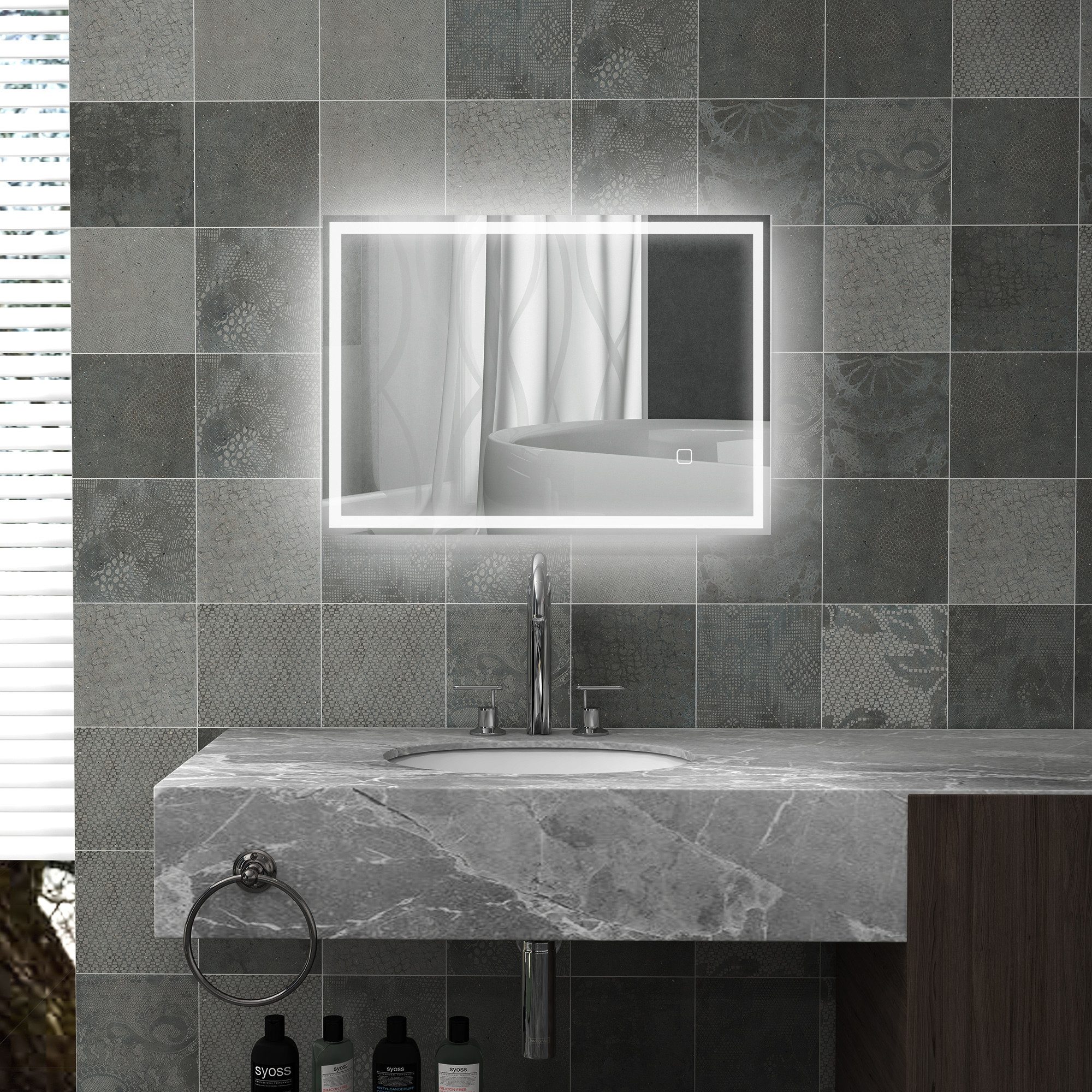 HOMCOM Badspiegel LED Spiegel Wasserdicht Lichtspiegel für Badezimmer Silber (WC Spiegel, 1-St., Wandspiegel), Silber 50 x 70 x 4 cm