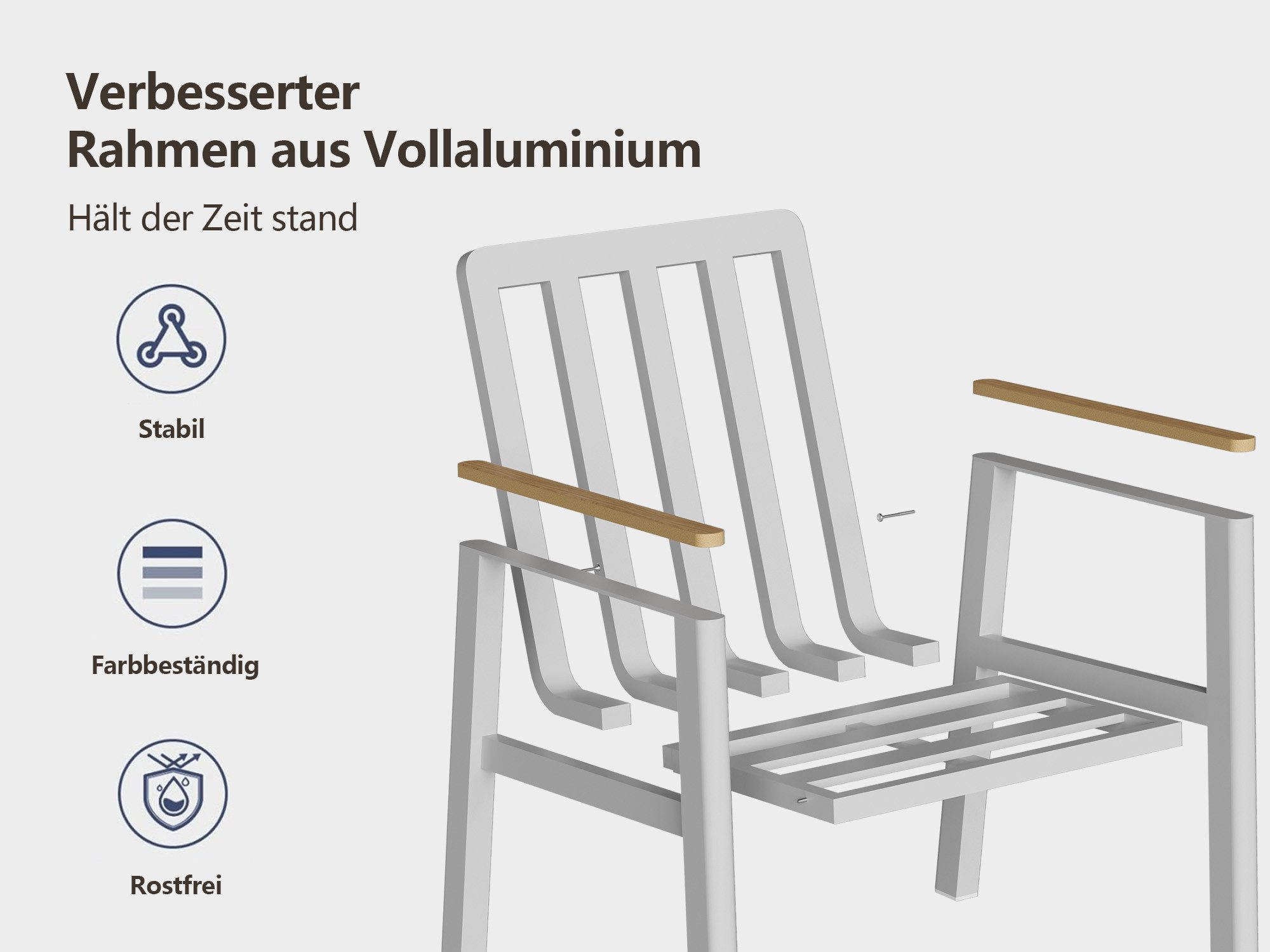 MeXo Gartenstuhl Aluminium Gartenmöbel Esstischstuhl mit Kissen (ergonomischen Sesseln, 2 St), Belastbarkeit pro Sitzplatz 140 kg