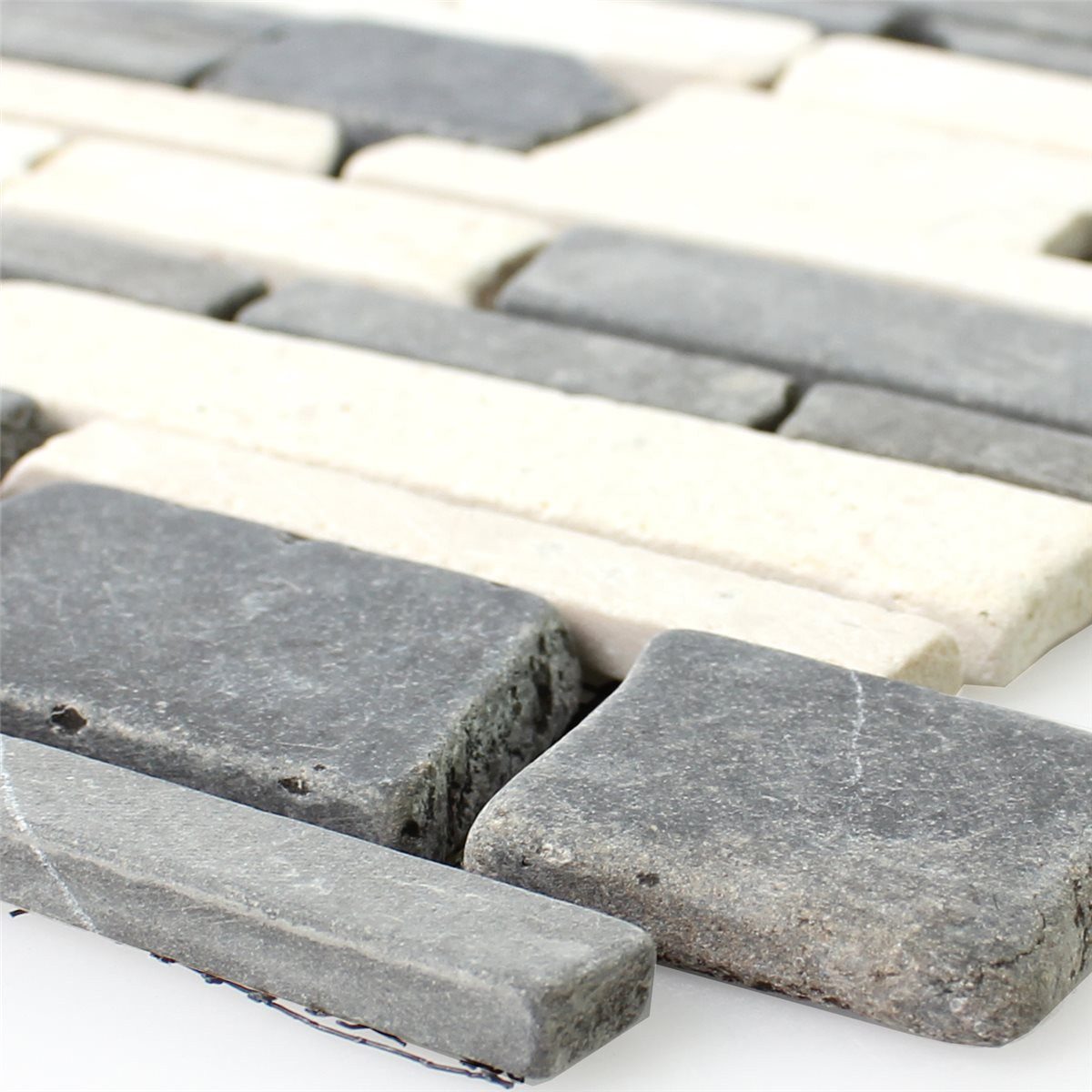 Mosafil Mosaikfliesen Mosaikfliesen Marmor Napola Bricks, Naturstein 30.500x30.500, weiß-beige-grau, Verlegefertig auf ein Netz geklebt - Frostsicher - Wasserfest -