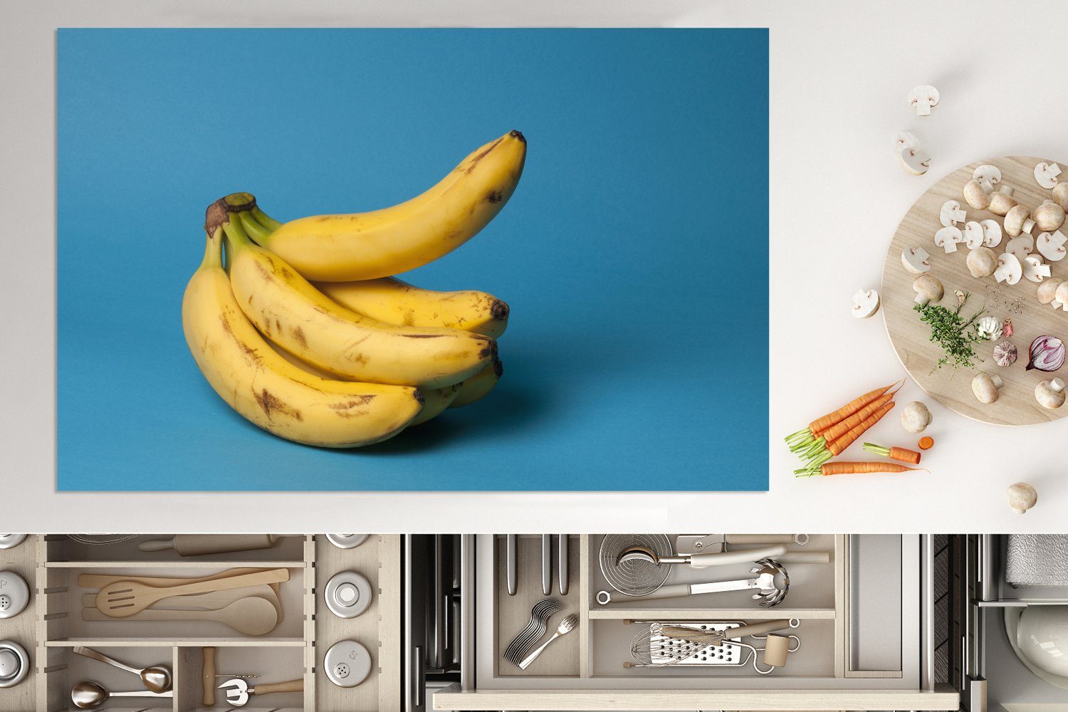 Obst Vinyl, küche, MuchoWow - 81x52 tlg), Banane cm, für Ceranfeldabdeckung die Induktionskochfeld - (1 Herdblende-/Abdeckplatte Blau, Schutz