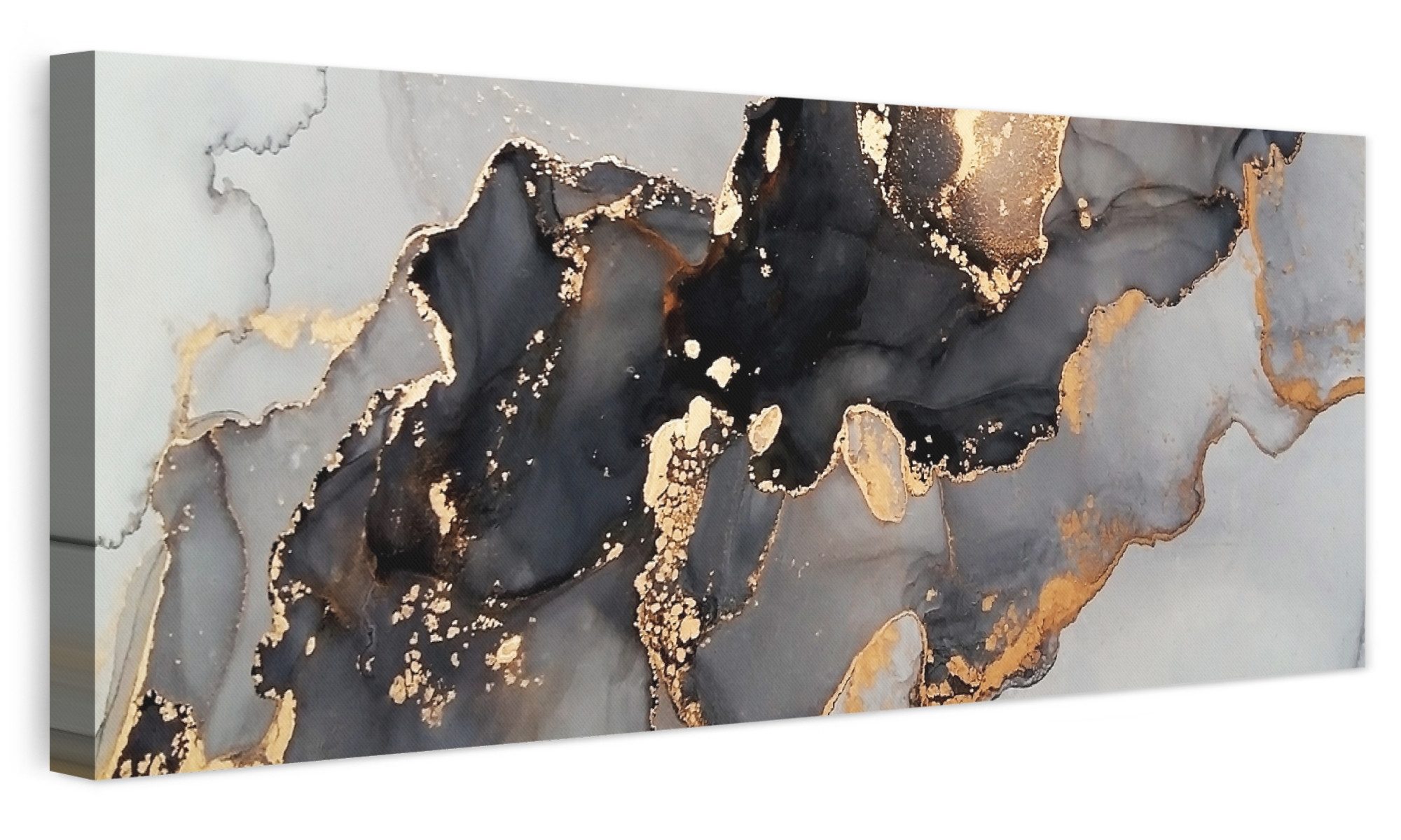 OneMillionCanvasses® Leinwandbild Panorama Schwarz - Marmor - Luxus - Gold, Fotodruck (1 St), Wandbild, Deko Schlafzimmer Wohnzimmer Flur …