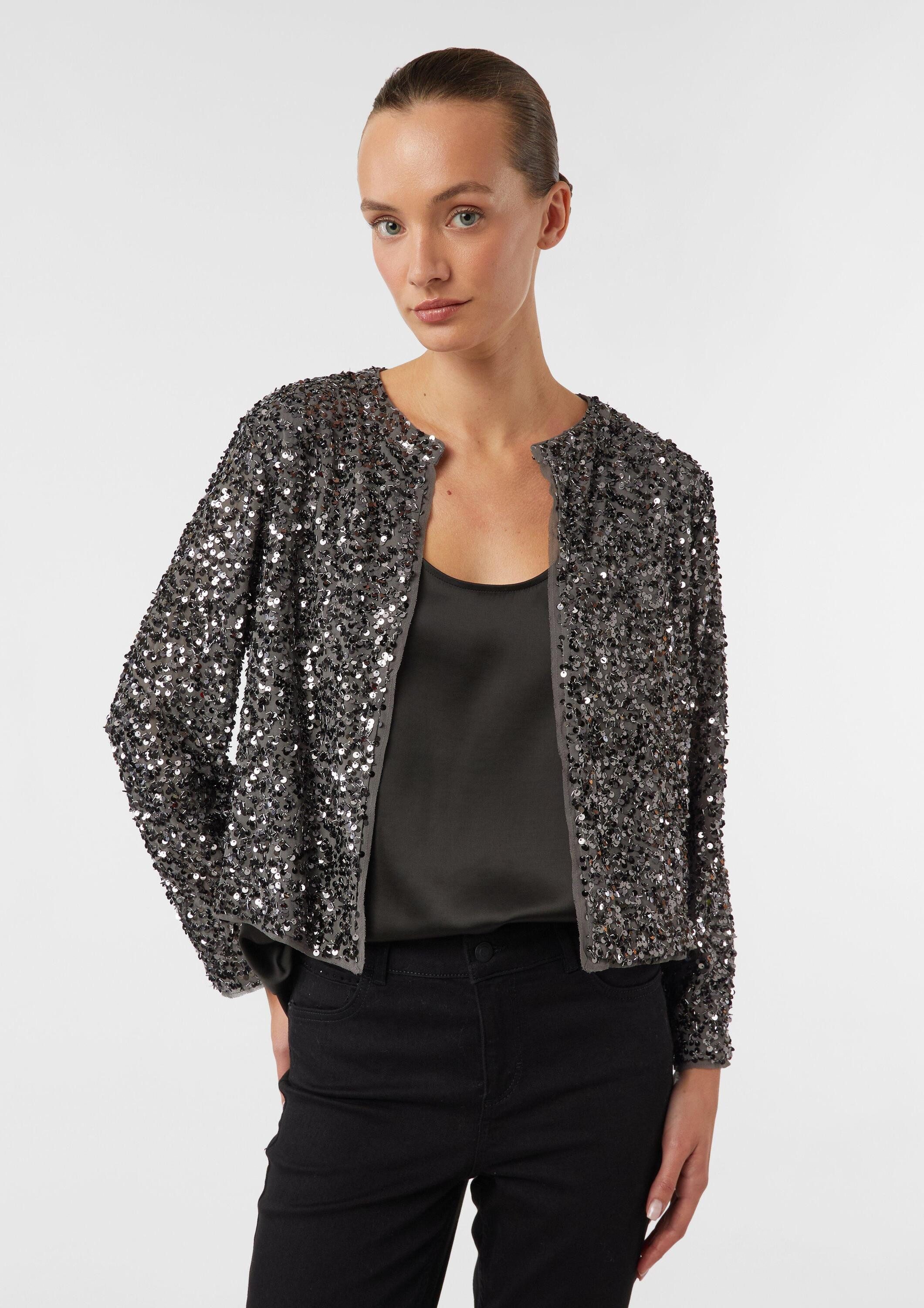 comma Jackenblazer Indoor-Blazer Blusenjacke mit Pailletten