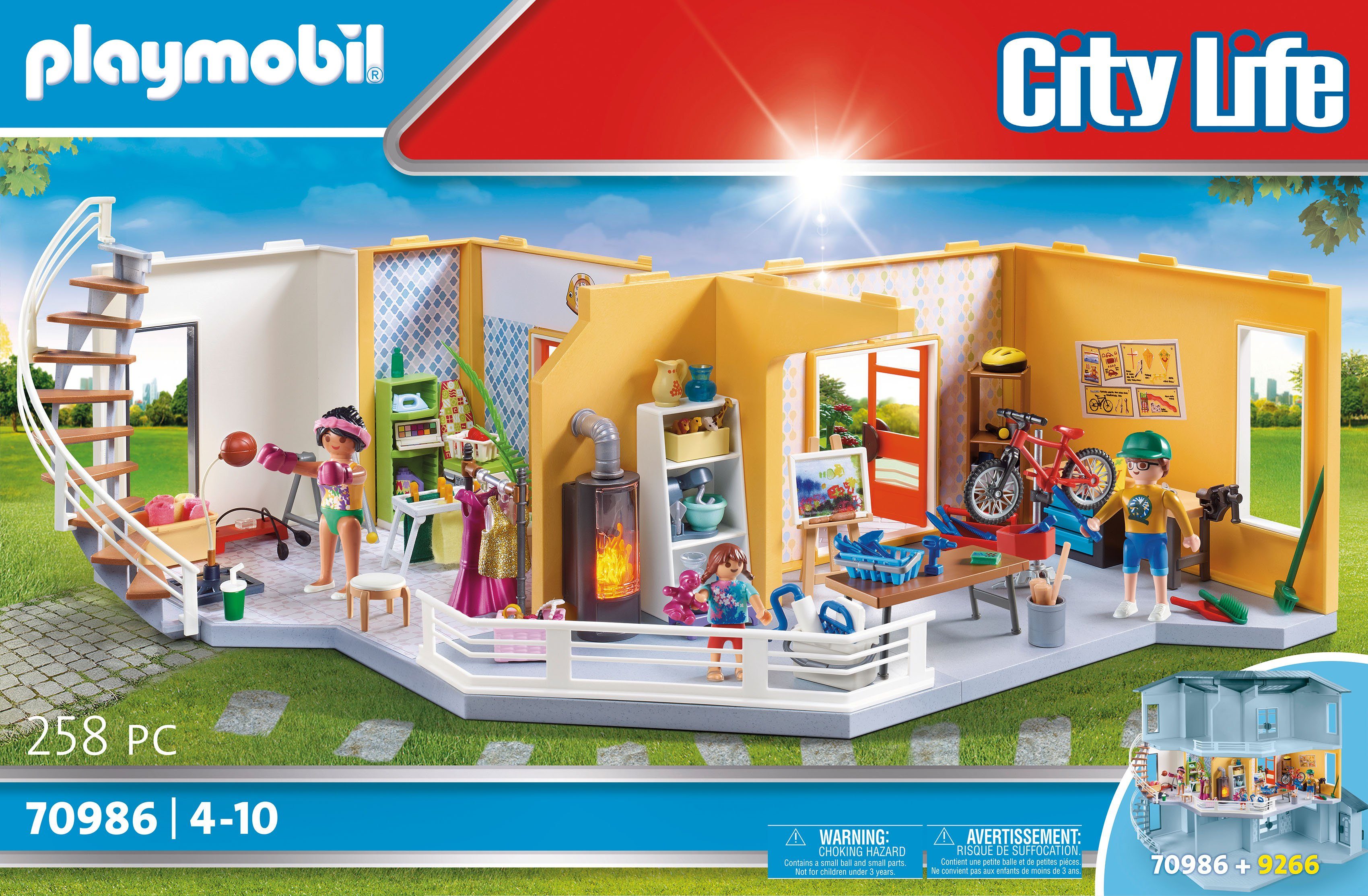 City (258 Etagenerweiterung in Germany Konstruktions-Spielset Life, St), Made mit (70986), Wohnhaus Playmobil® Licht,