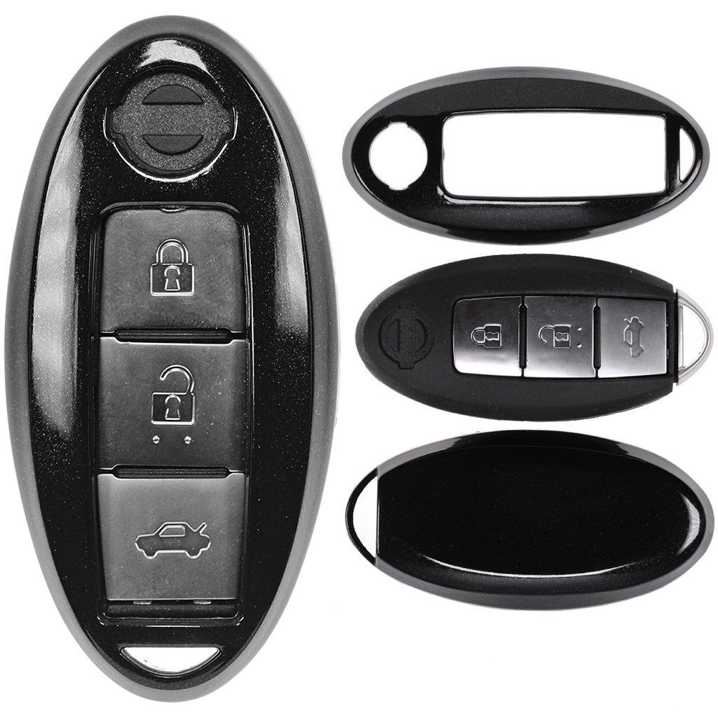 mt-key Schlüsseltasche Autoschlüssel Hardcover Schutzhülle Metallic Schwarz, für Nissan Qashqai Juke Micra Pulsar X-Trail Evalia Navra KEYLESS
