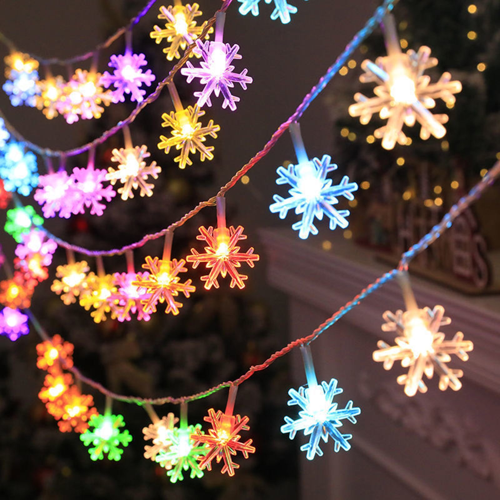 Neuware Rosnek LED-Lichterkette LEDs; Weihnachtsdeko Schlafzimmer Hochzeit, Schneeflocke, für batterie, Party 10/20/40 Multicolor