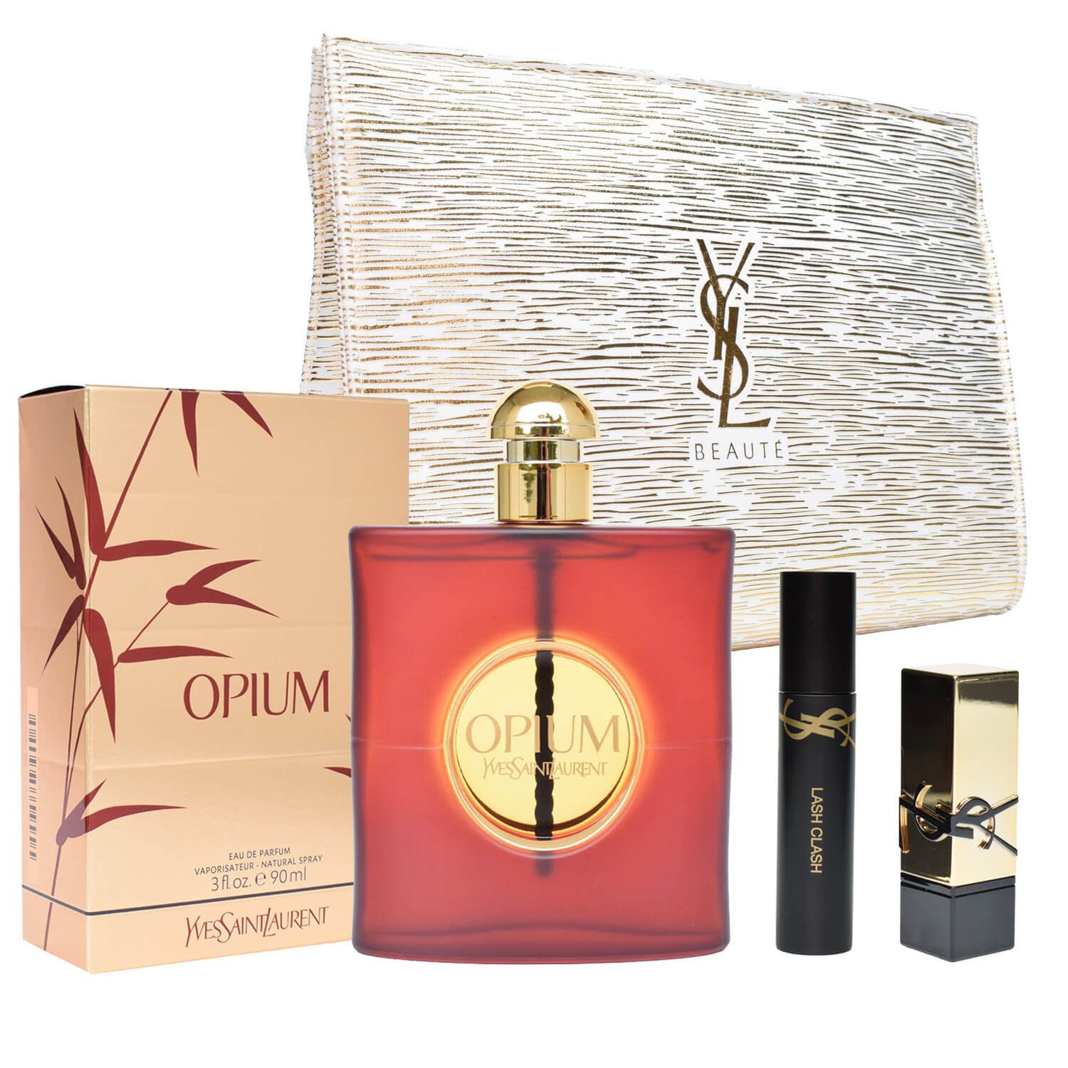 YVES SAINT LAURENT Duft-Set Opium Eau de Parfum 90 ml + Mascara + Lippenstift + Tasche Damen