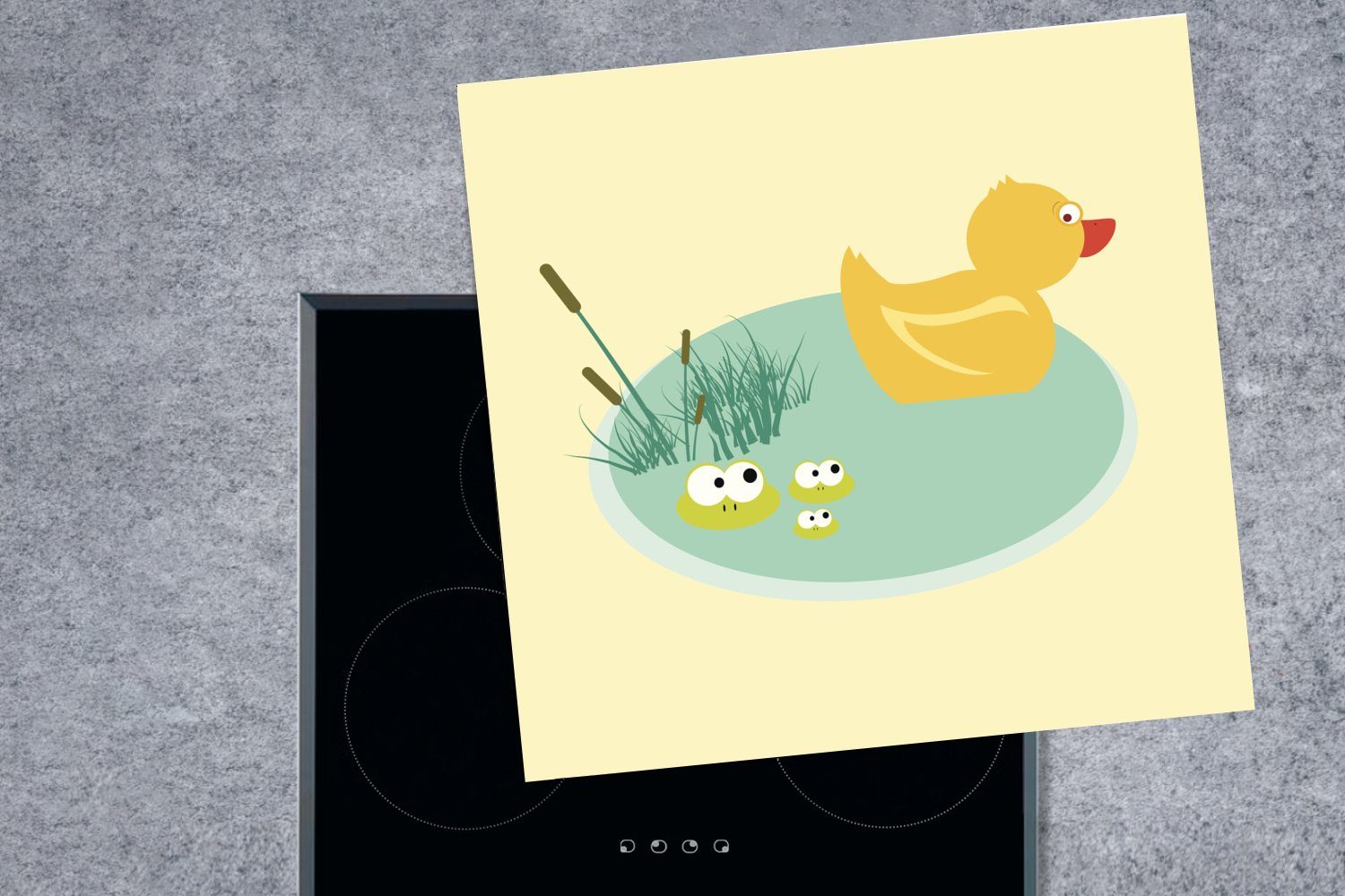 MuchoWow Herdblende-/Abdeckplatte Ente (1 78x78 Teich, Frosch tlg), Vinyl, - küche - Ceranfeldabdeckung, Arbeitsplatte cm, für