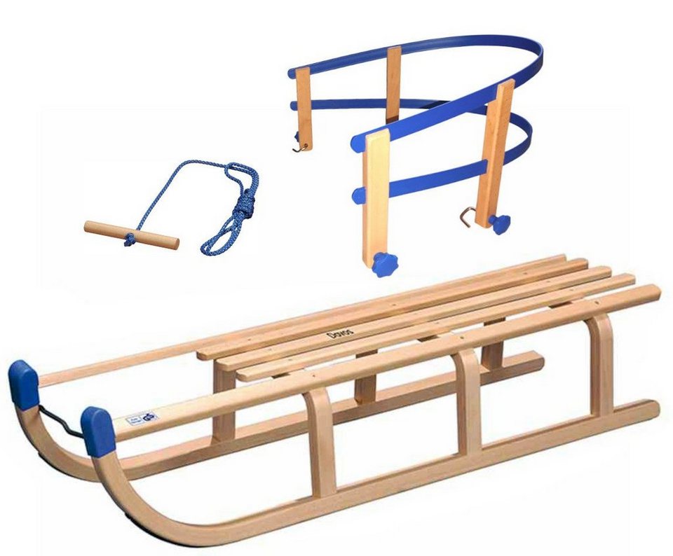 COLINT Schlitten Holzschlitten Davos 110cm mit Lehne und Leine  Rodelschlitten Kindersch