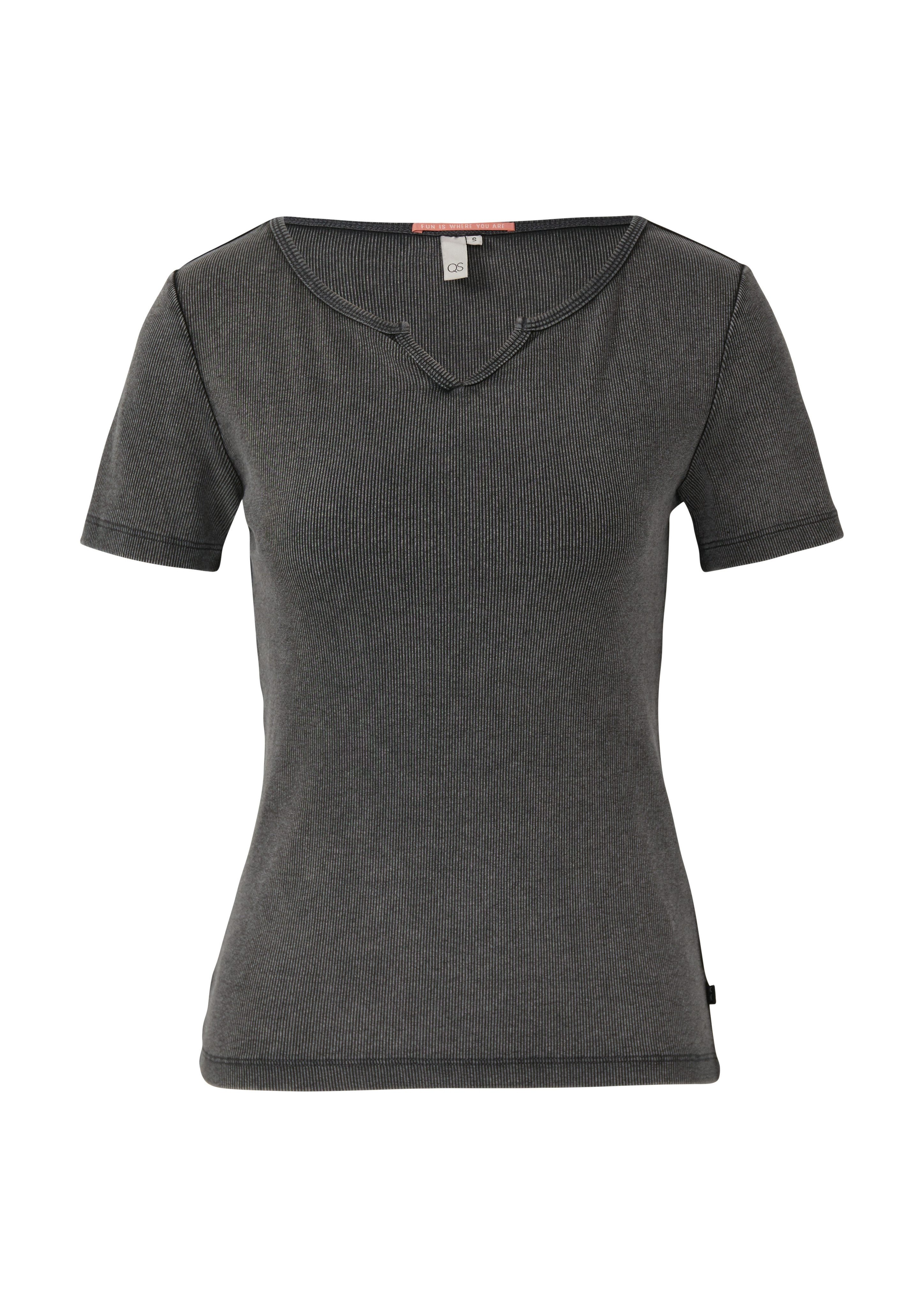 QS T-Shirt in Ripp-Optik und mit günstig online kaufen
