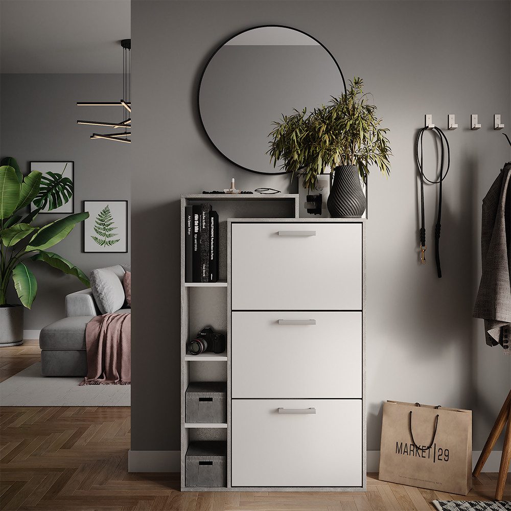 Vicco Schuhkipper Orlando, Beton/Weiß, 80 x 128.3 cm mit 3 Fächern (1 St)