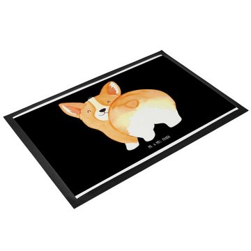 Fußmatte 60 x 90 cm Corgi Po - Schwarz - Geschenk, Vierbeiner, Hundemotiv, Tie, Mr. & Mrs. Panda, Höhe: 0.3 mm, Rutschfester Halt