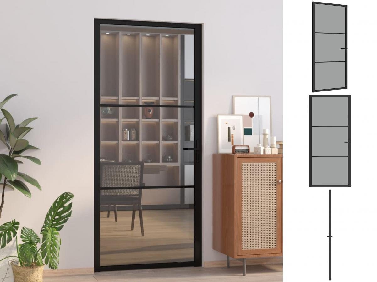 vidaXL Haustür Innentür 93x201,5 cm Schwarz ESG-Glas und Aluminium Zimmertür Glastür