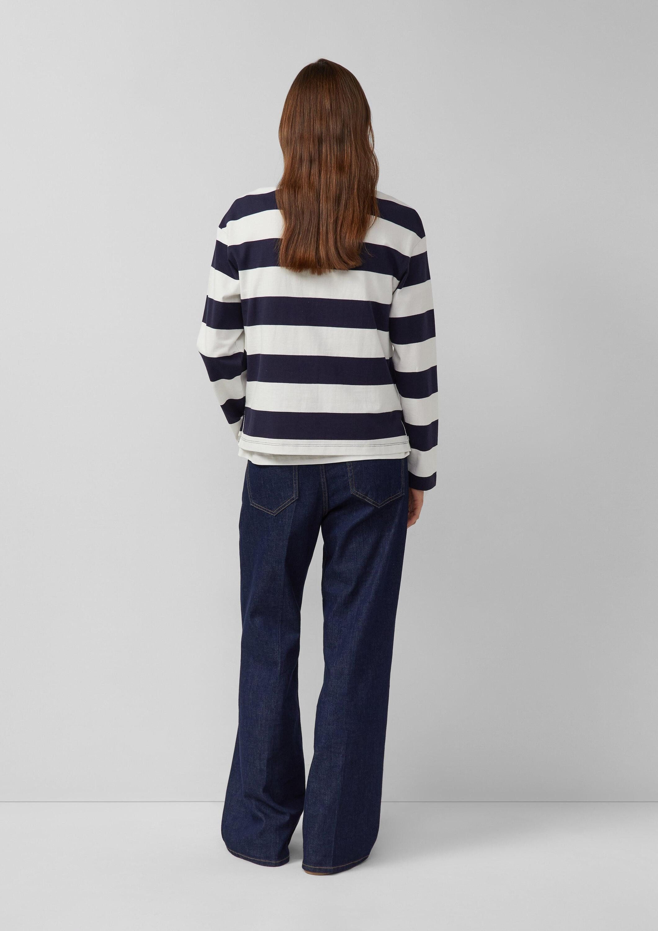 s.Oliver Sweatshirt Sweatshirt Gestreiftes Sweatshirt mit Polokragen