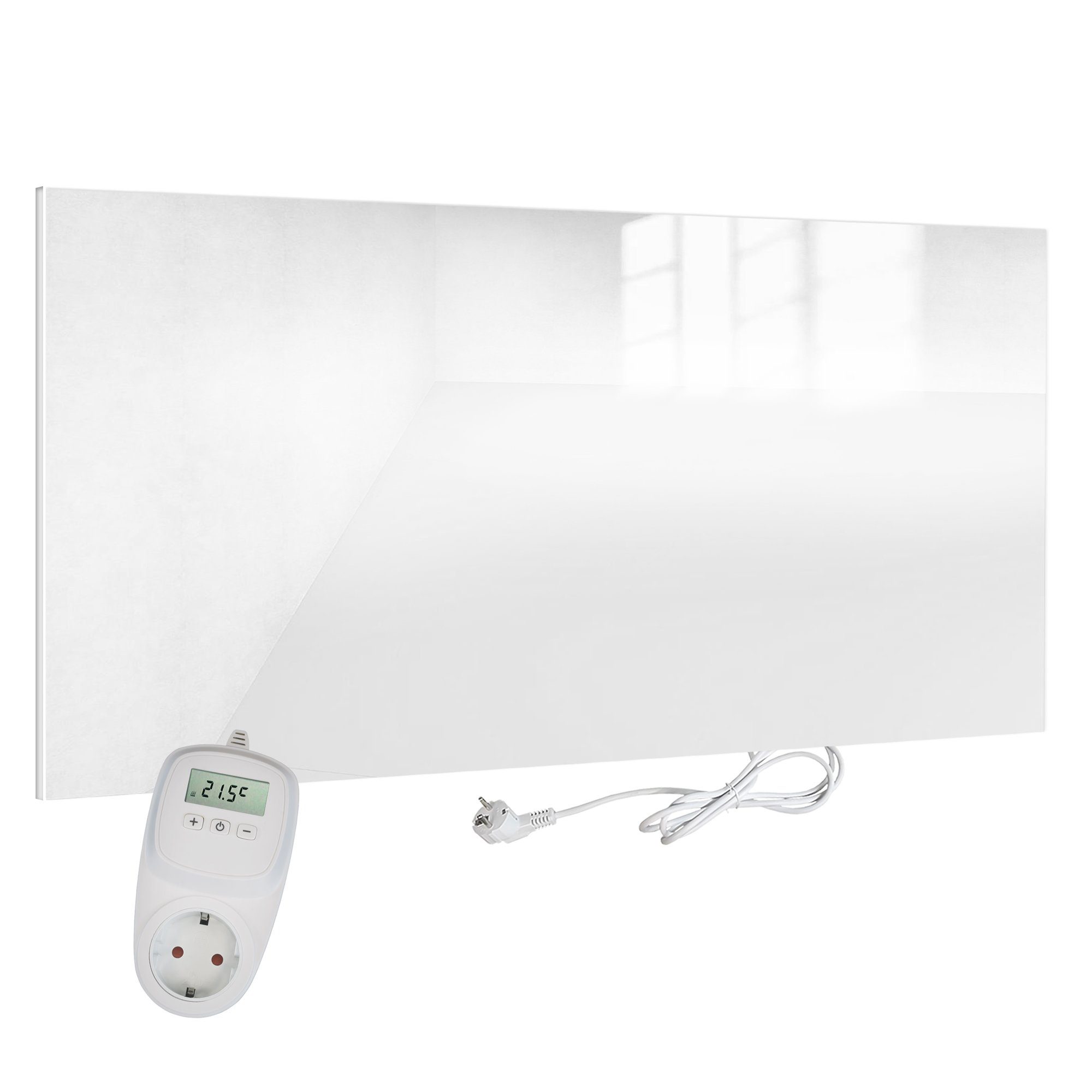 VIESTA Paneelheizkörper H580-GW weiß + TH10, VIESTA H580-GW Glas Infrarotheizung 580 Watt, weiß, mit Ein-Ausschalter + VIESTA TH10 Thermostat