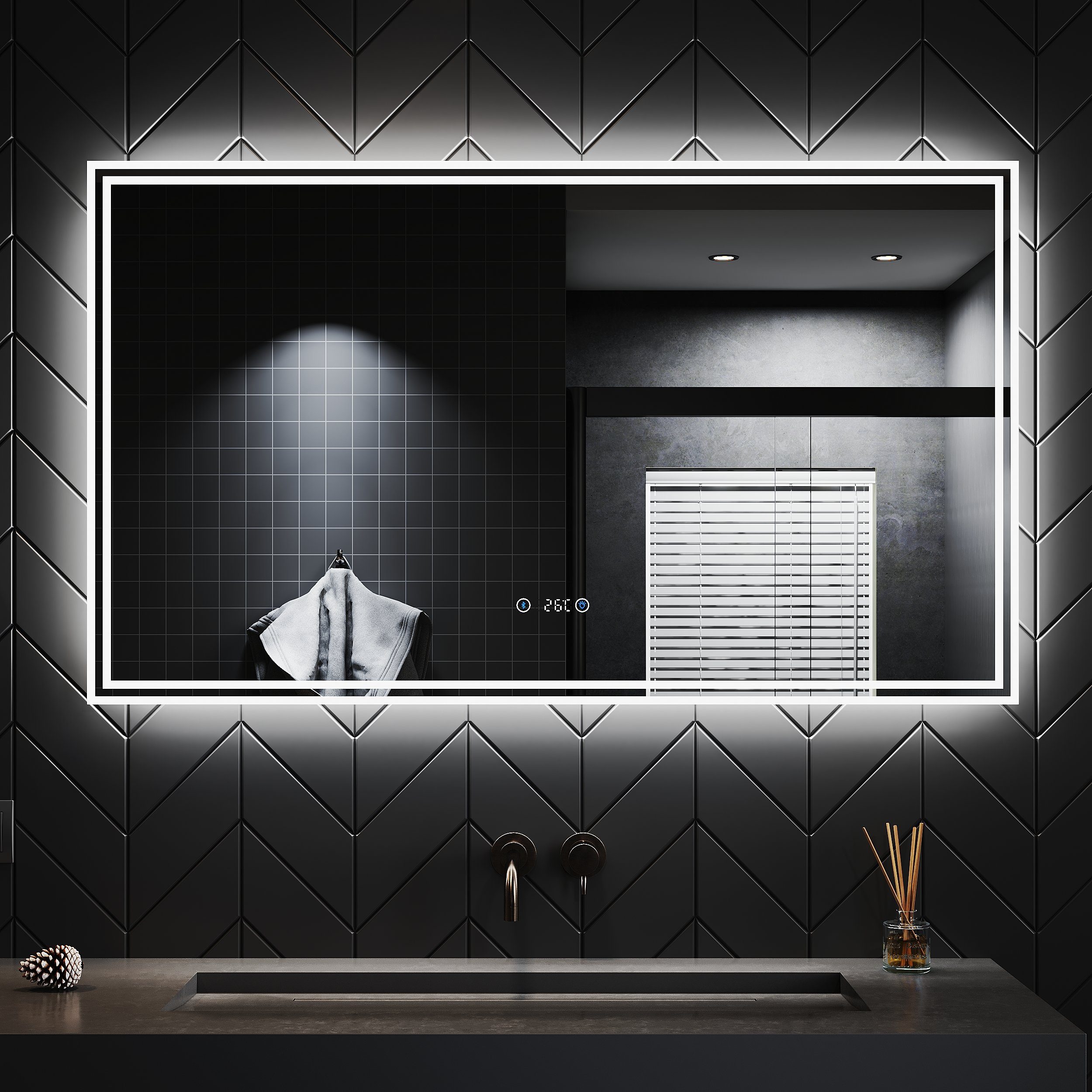 SONNI Badspiegel »mit Beleuchtung, 120 x 70, Bluetooth-Lautsprecher,«,  Anti-Beschlag-Funktion, LED-Anzeige