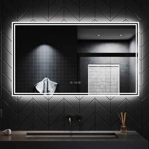 SONNI Badspiegel mit Beleuchtung, 120 x 70, Bluetooth-Lautsprecher, Anti-Beschlag-Funktion, LED-Anzeige