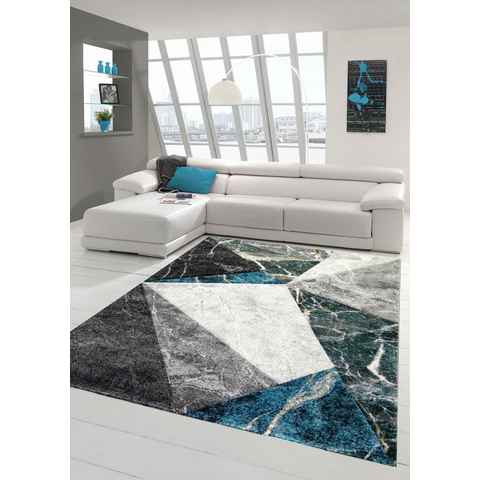 Teppich Teppich modern Teppich Wohnzimmer Teppich Geometrie in grau blau, Teppich-Traum, rechteckig, Höhe: 13 mm