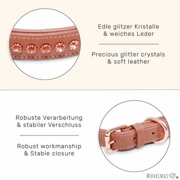 Monkimau Hunde-Halsband Hundehalsband Leder Halsband Hund braun gepolstert mit Kristallen S-XS, Leder