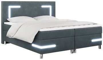 MKS MÖBEL Boxspringbett DEMONTE, Doppelbett mit Multipocket-Matratze - Modern Bett mit Beleuchtung