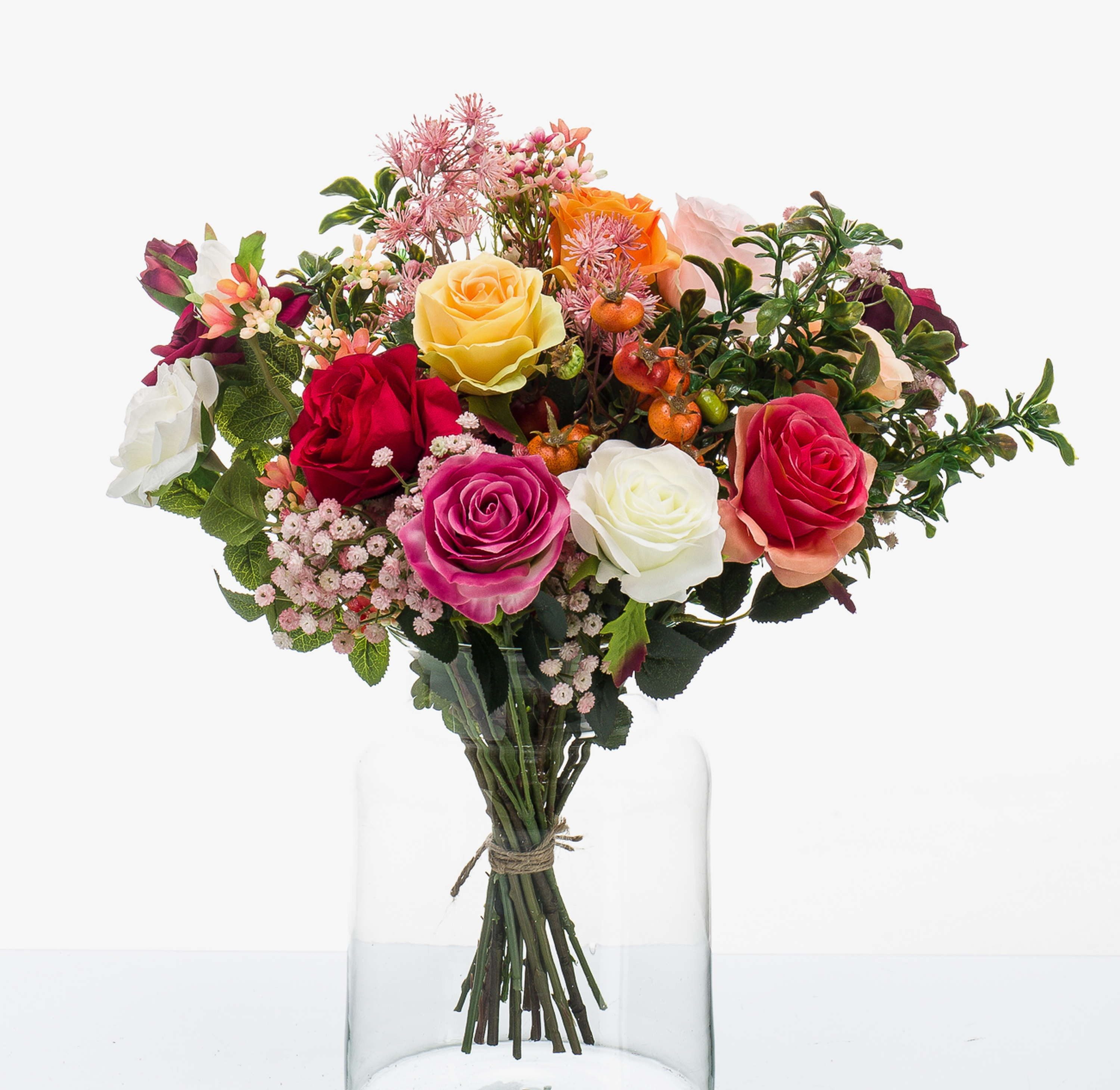 Kunstblumenstrauß Kunst Blumenstrauß Feme, orange - rosa, 45cm, Ø 40cm, artplants, Höhe 45.0 cm
