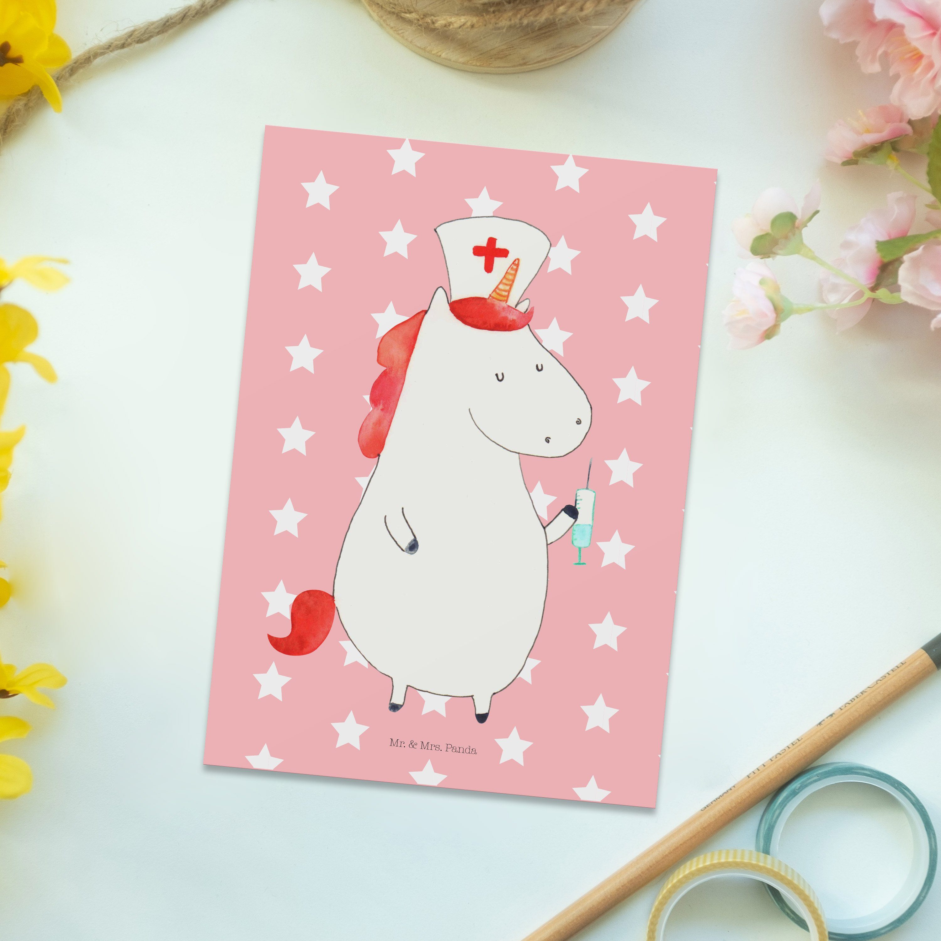 Rot - Einladung, Einhorn Mr. Pastell Panda Postkarte - Mrs. Dankesk Krankenschwester Geschenk, &
