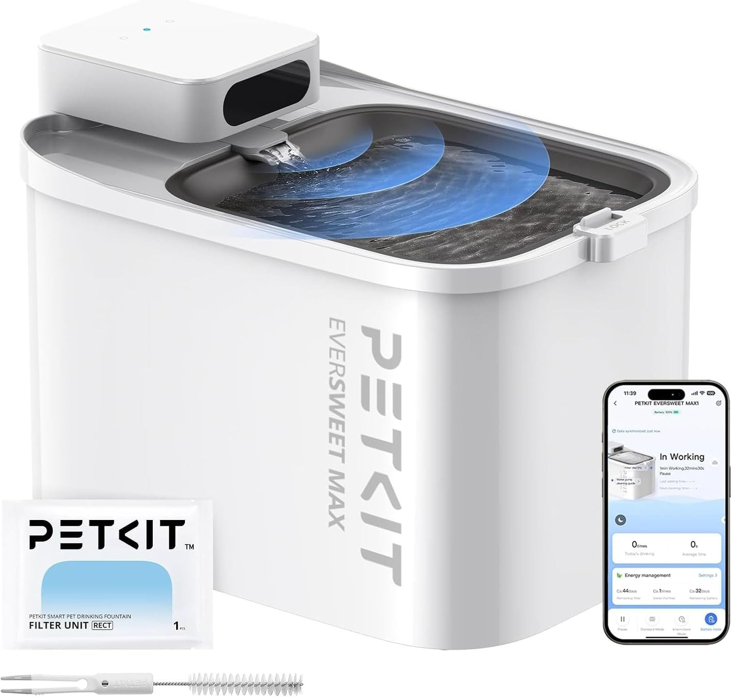PETKIT Trinkbrunnen PETKIT Katzen Trinkbrunnen Eversweet Max 3 l, Wasserfilter, Kabellos, smart, App Steuerung von PETKIT