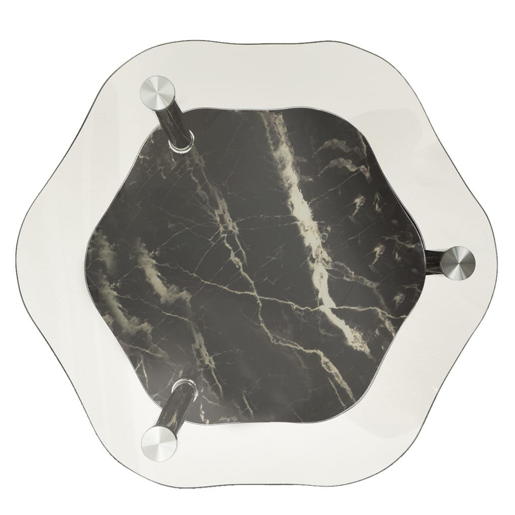 und vidaXL Hartglas Marmor cm | Beistelltisch Beistelltisch Transparent Marmor Transparent schwarzer 2 schwarzer Ablagen 38x38x50 (1-St) mit und Transparent