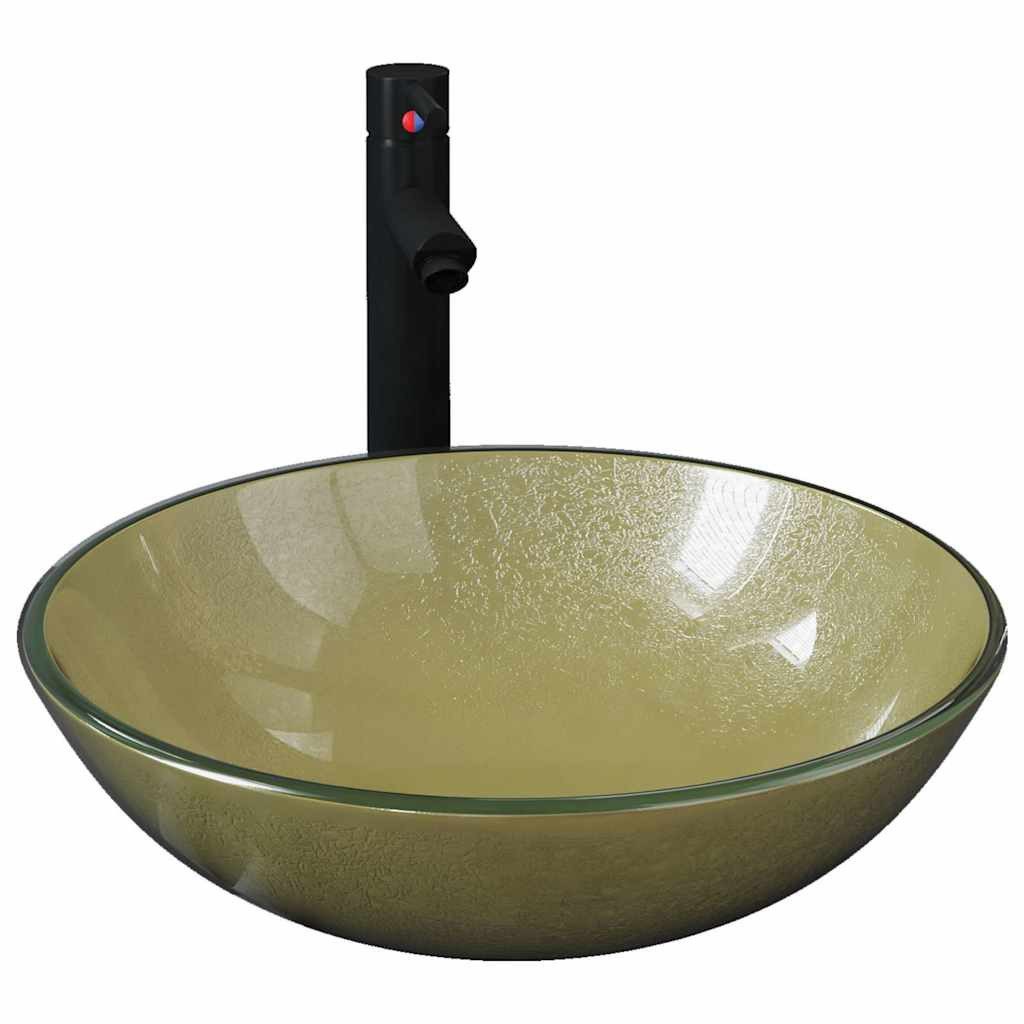 vidaXL Waschbecken Badezimmer Waschbecken mit Wasserhahn und Ablaufgarnitur Gold