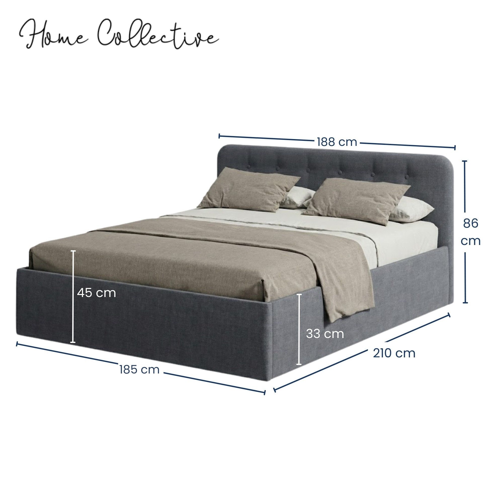 Home Collective Polsterbett Bett mit Stauraum, verstellbarem Lattenrost, viele Größen (Größen: 100x200 120x200 140x200 160x200 180x200 200x200, hochwertiger Str – Bild 2 von 5