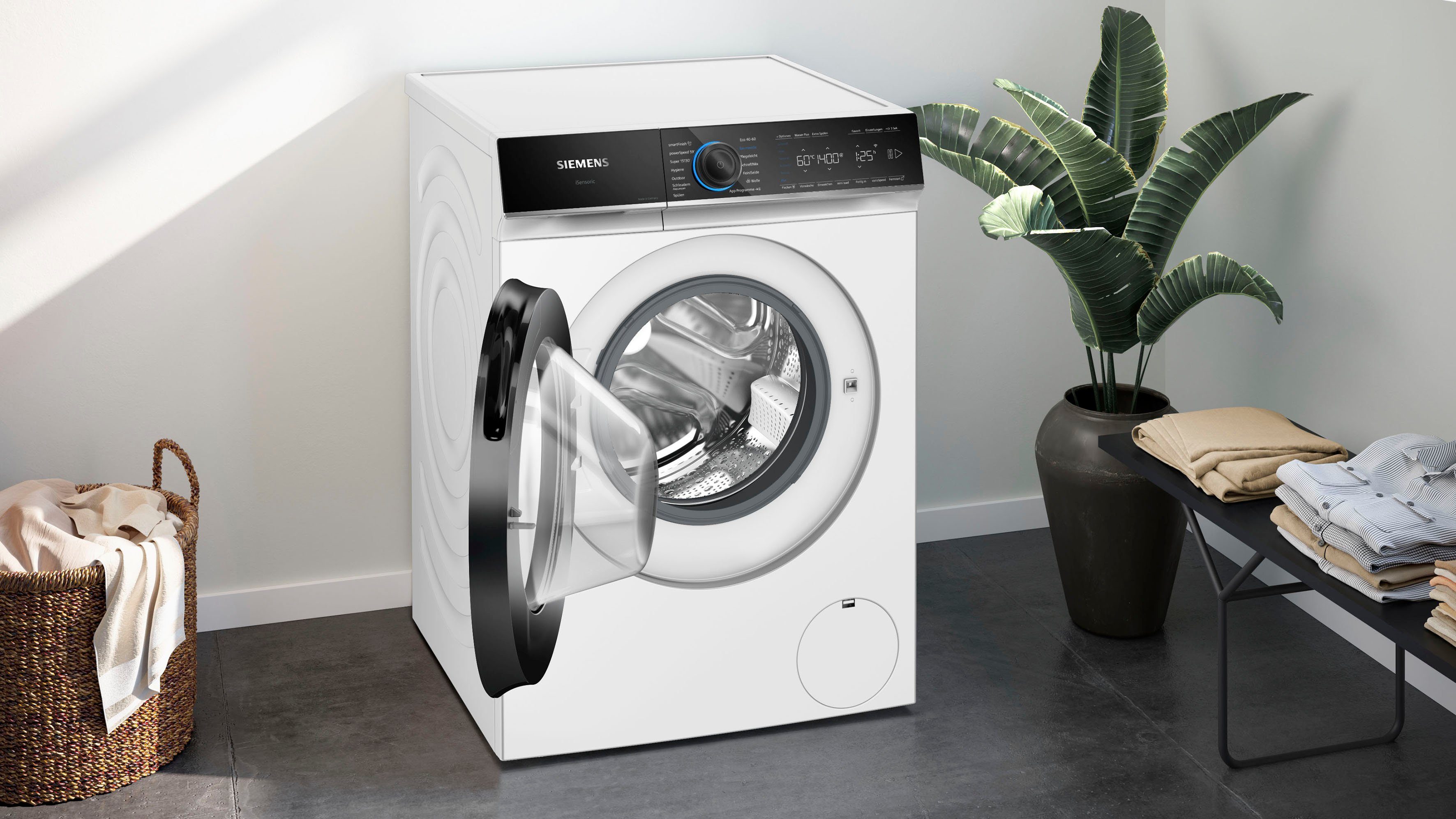 WG44B20Z0, dank 9 smartFinish 1400 glättet sämtliche Dampf kg, SIEMENS U/min, – Knitterfalten Waschmaschine iQ700