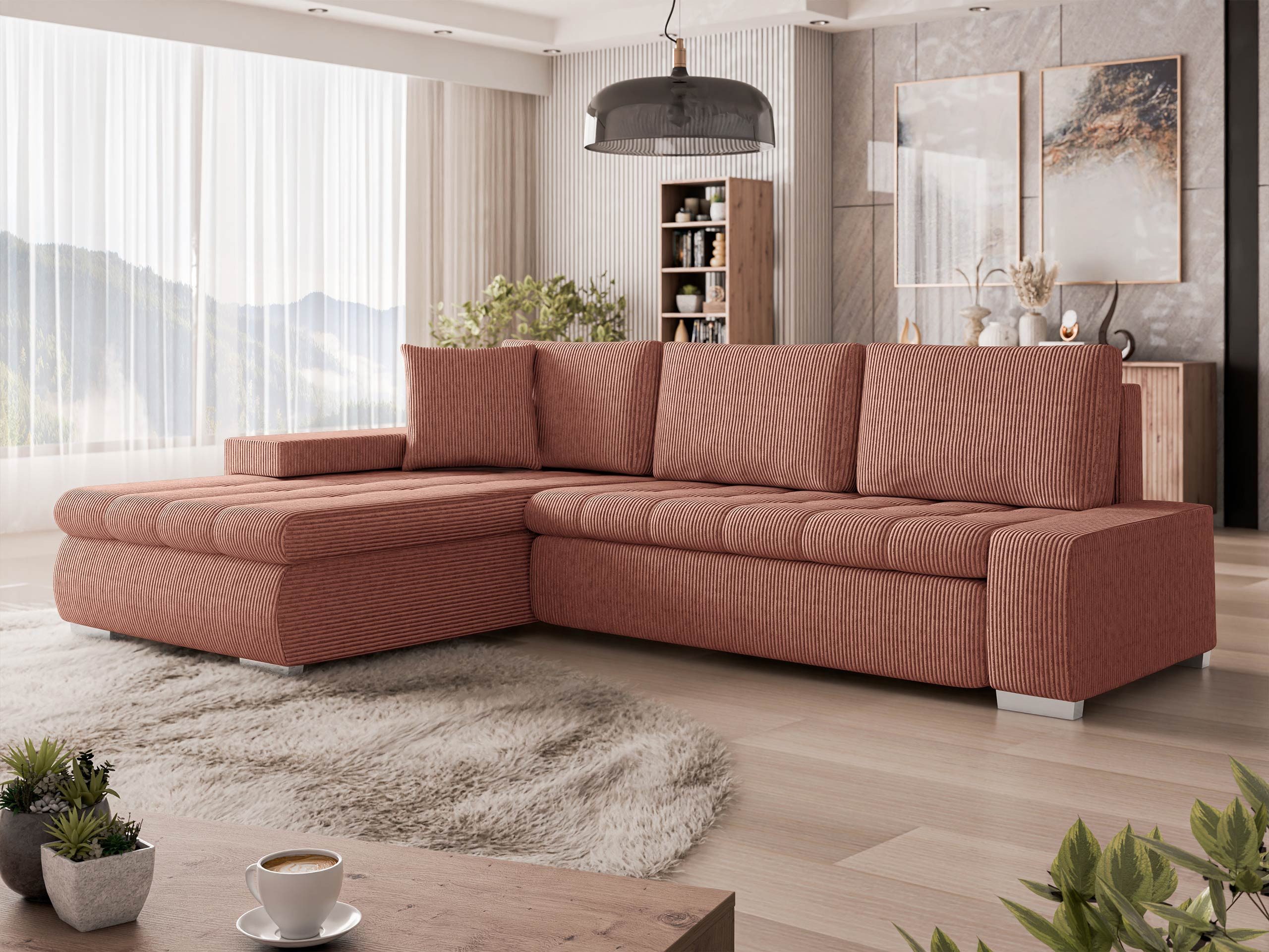 MIRJAN24 Ecksofa Orkan Mini Cord, mit Schlaffunktion und Bettkasten, Universell L-Form