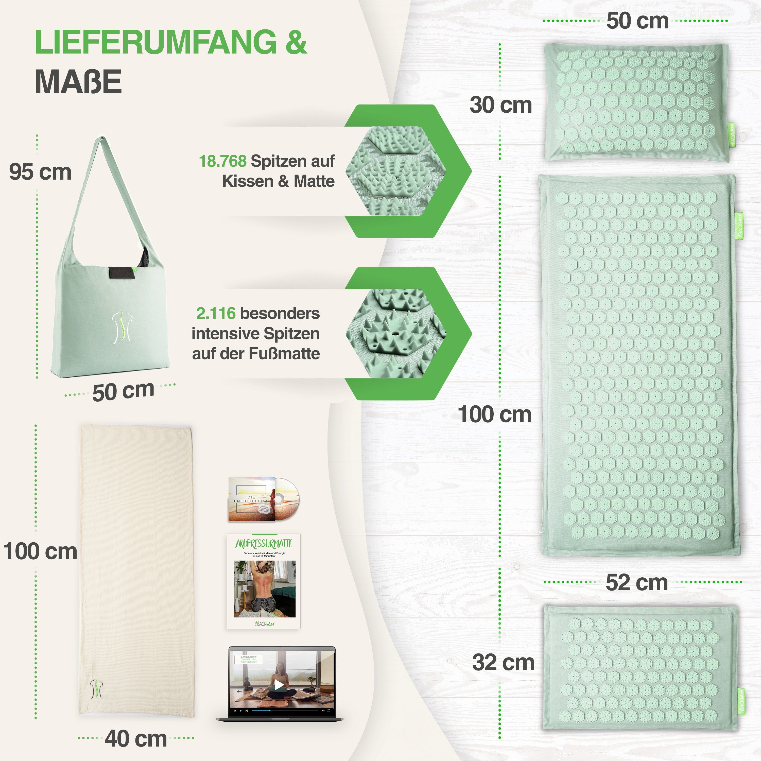 BACKLAxx® Akupressurmatte "Magnum" (Akupressurmatten Set, 5teilig + gratis-Download)