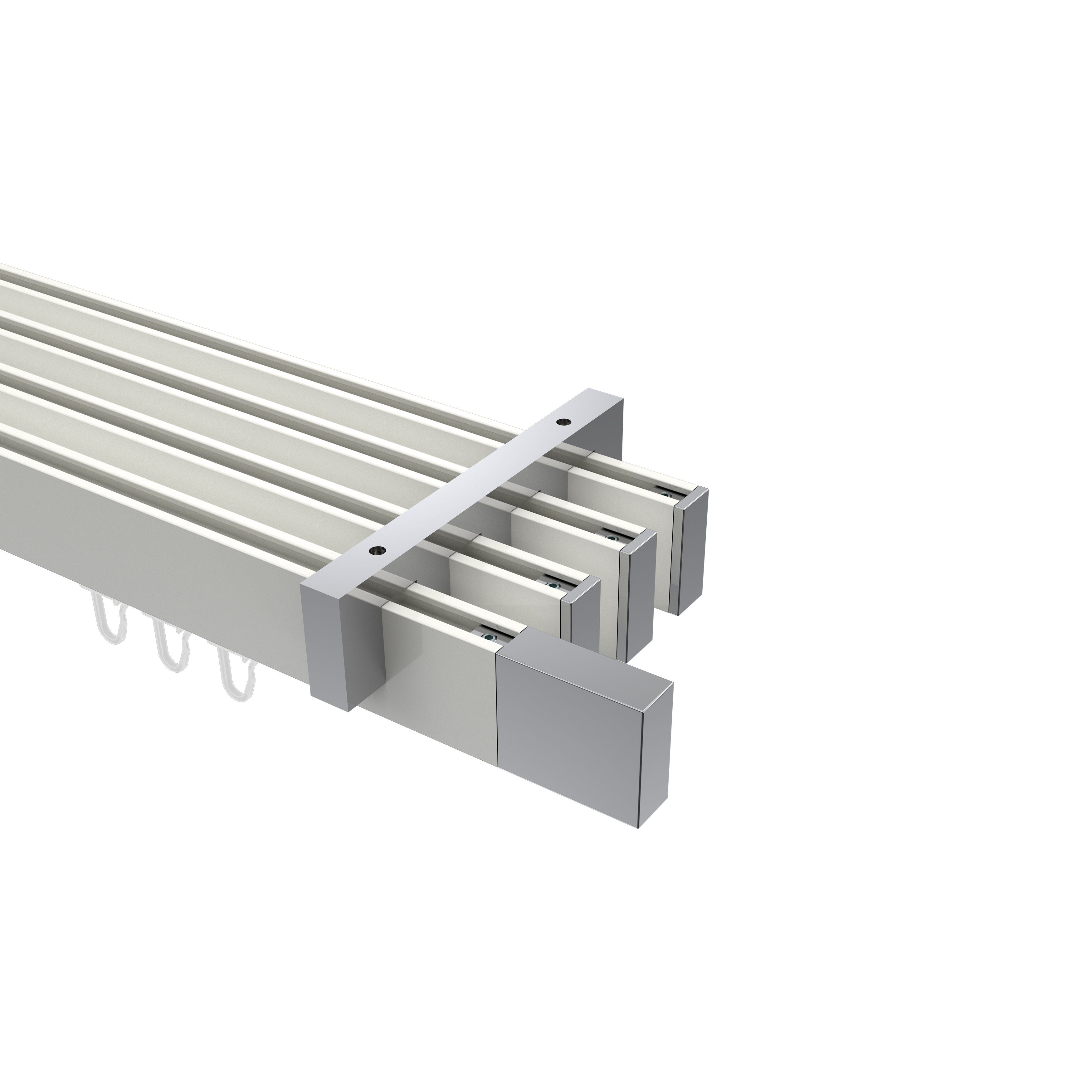 Gardinenstange Smartline Lox, INTERDECO, 4-läufig, 14x35 mm, eckig, Deckenmontage, Weiß / Chrom