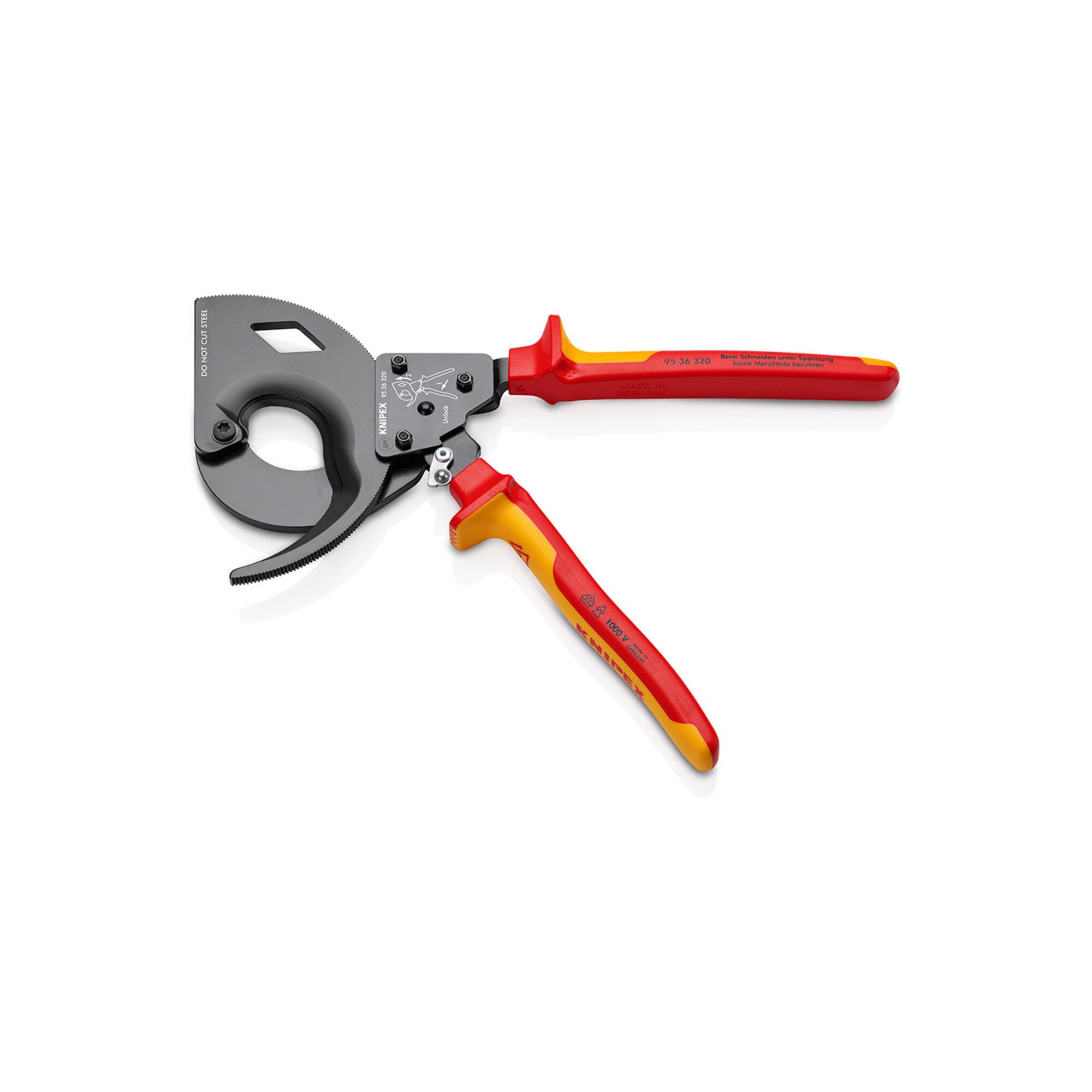 Knipex Kabelschere KNIPEX 95 36 320 Kabelschneider (Ratschenprinzip, Dreigang) isoliert m